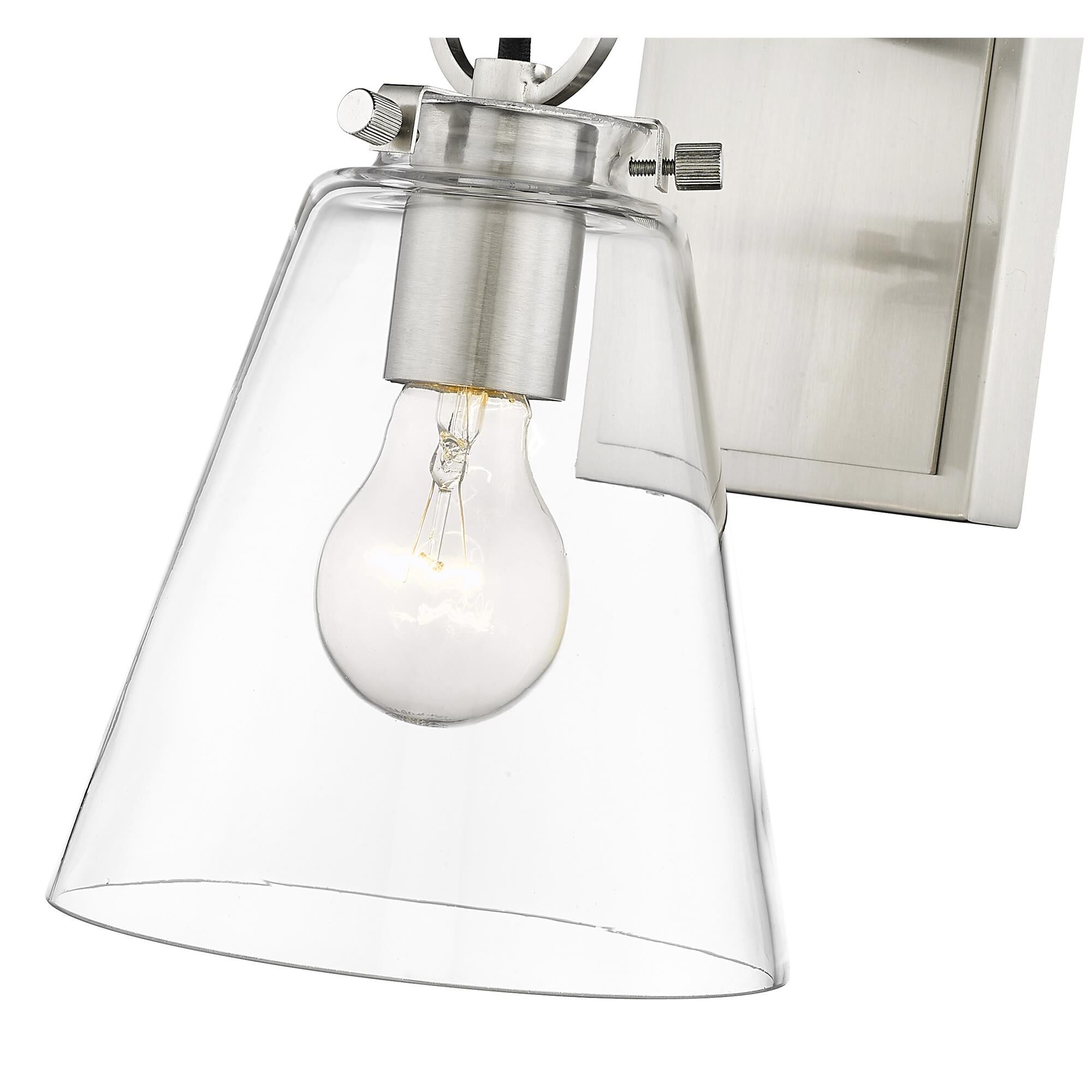 Shown in Brushed Nickel finish and Glass shade
