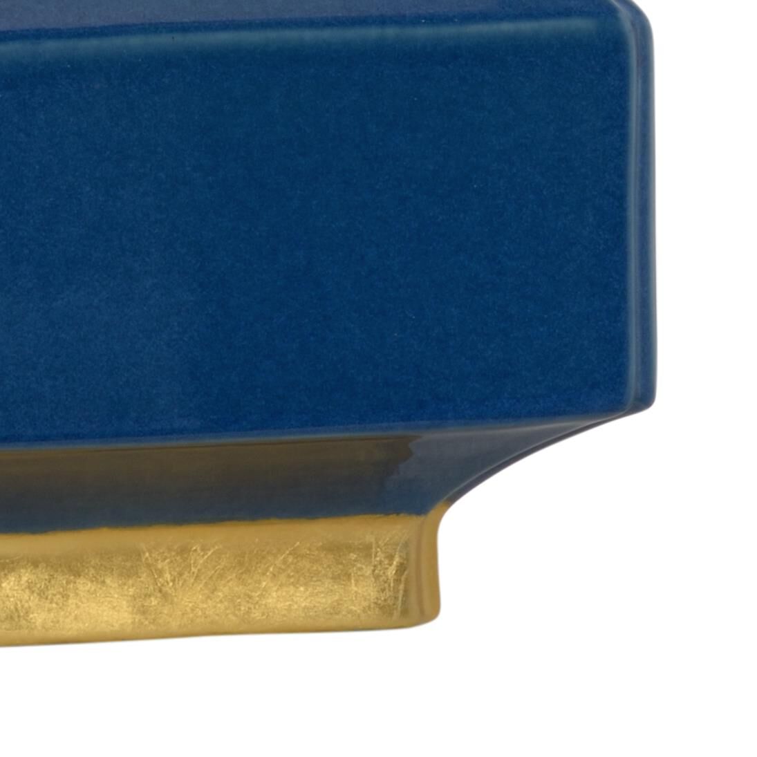 Shown in Cadet Blue Glaze-Antique Gold Leaf finish and Off White shade