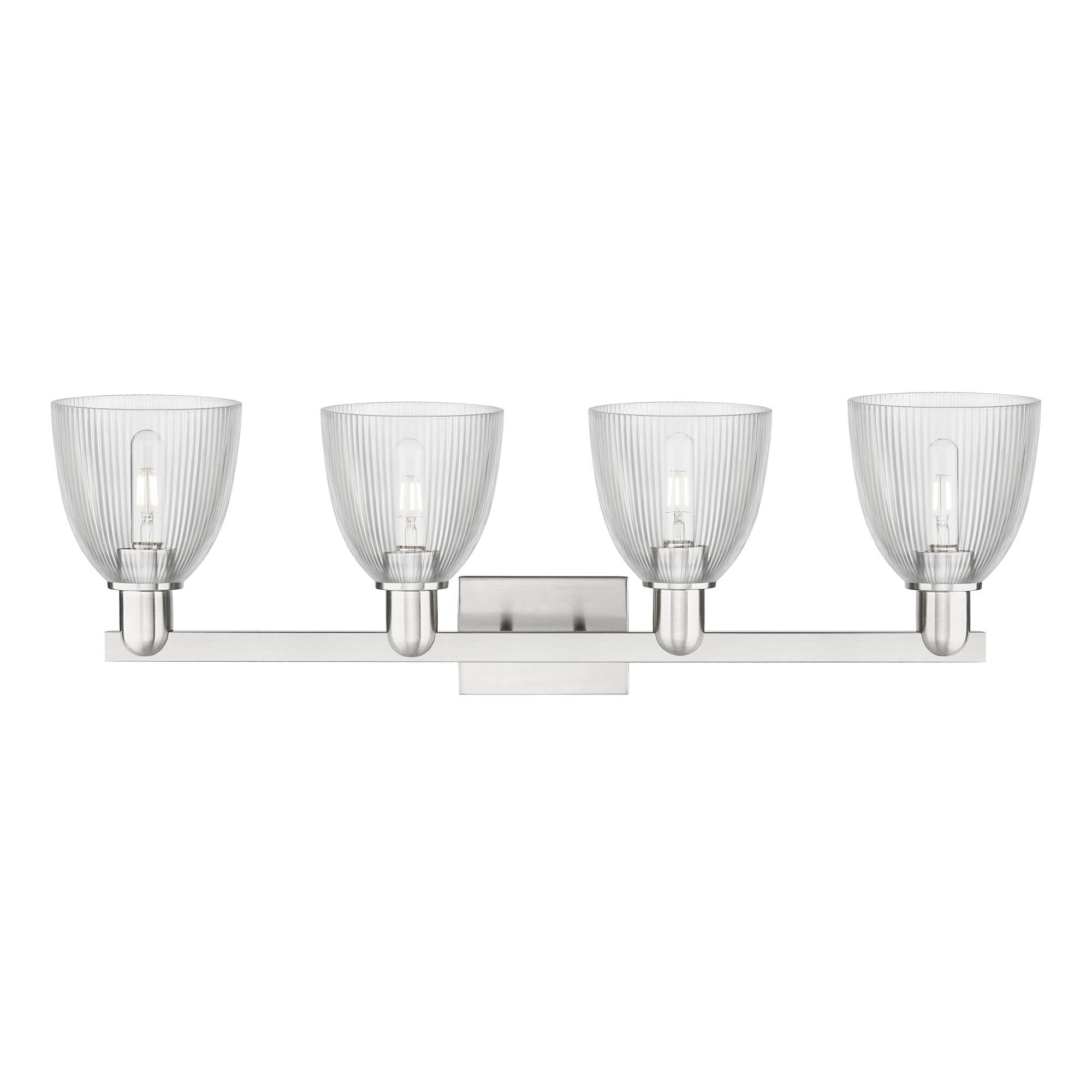 Shown in Brushed Satin Nickel finish and Clear glass