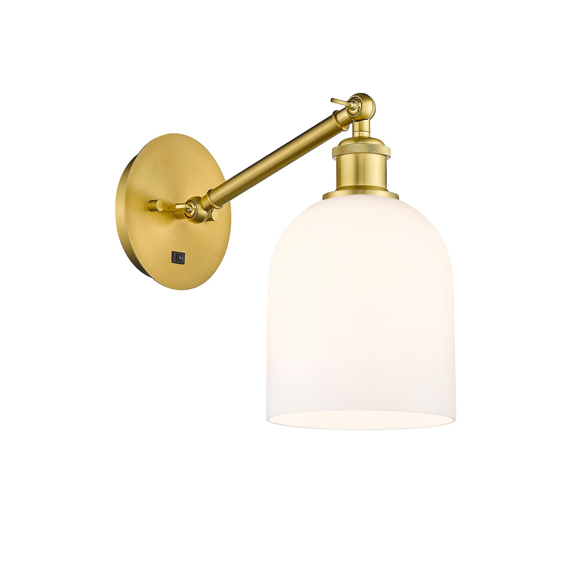 Shown in Satin Gold finish and Gloss White glass