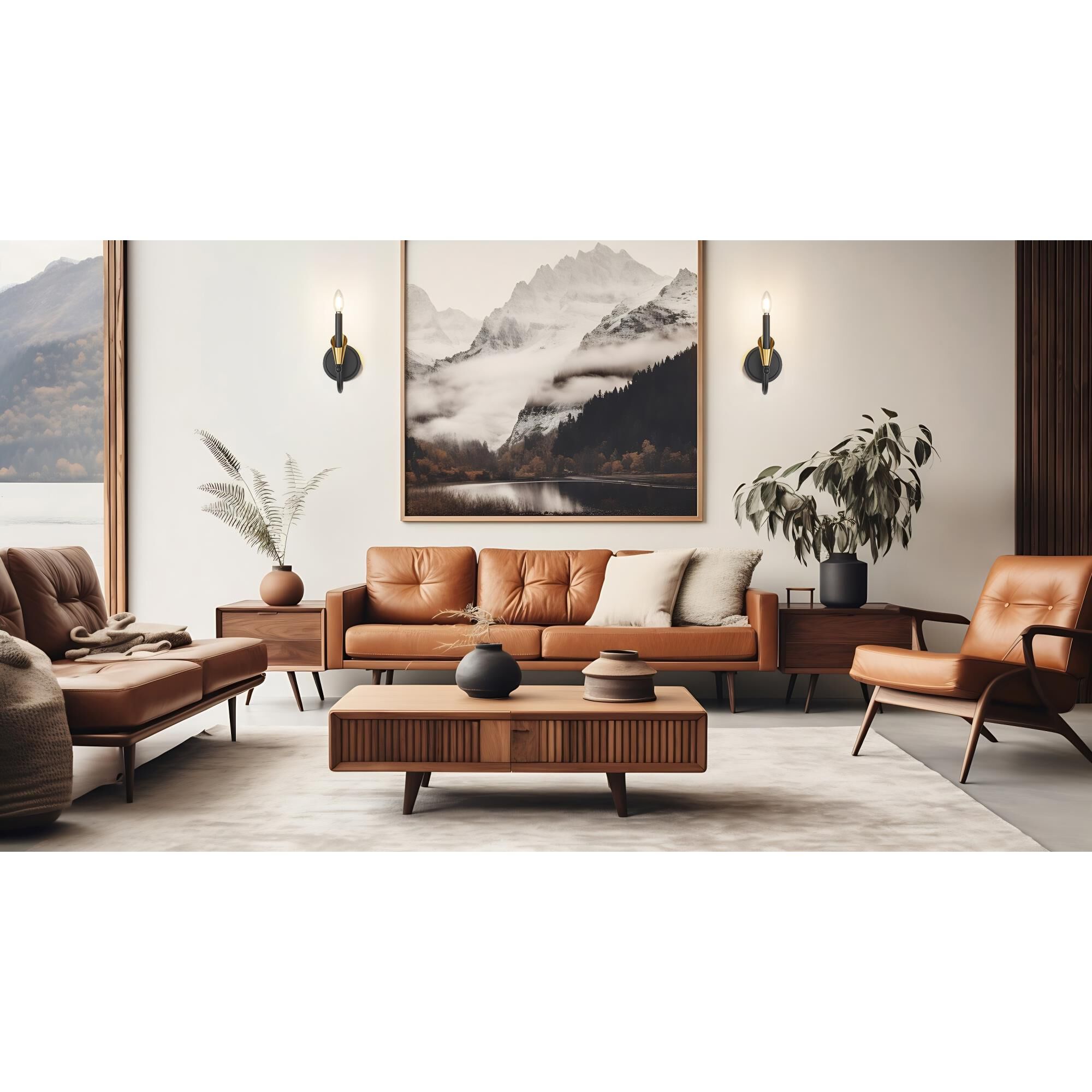 Shown in Matte Black And Modern Gold finish and White glass and White shade