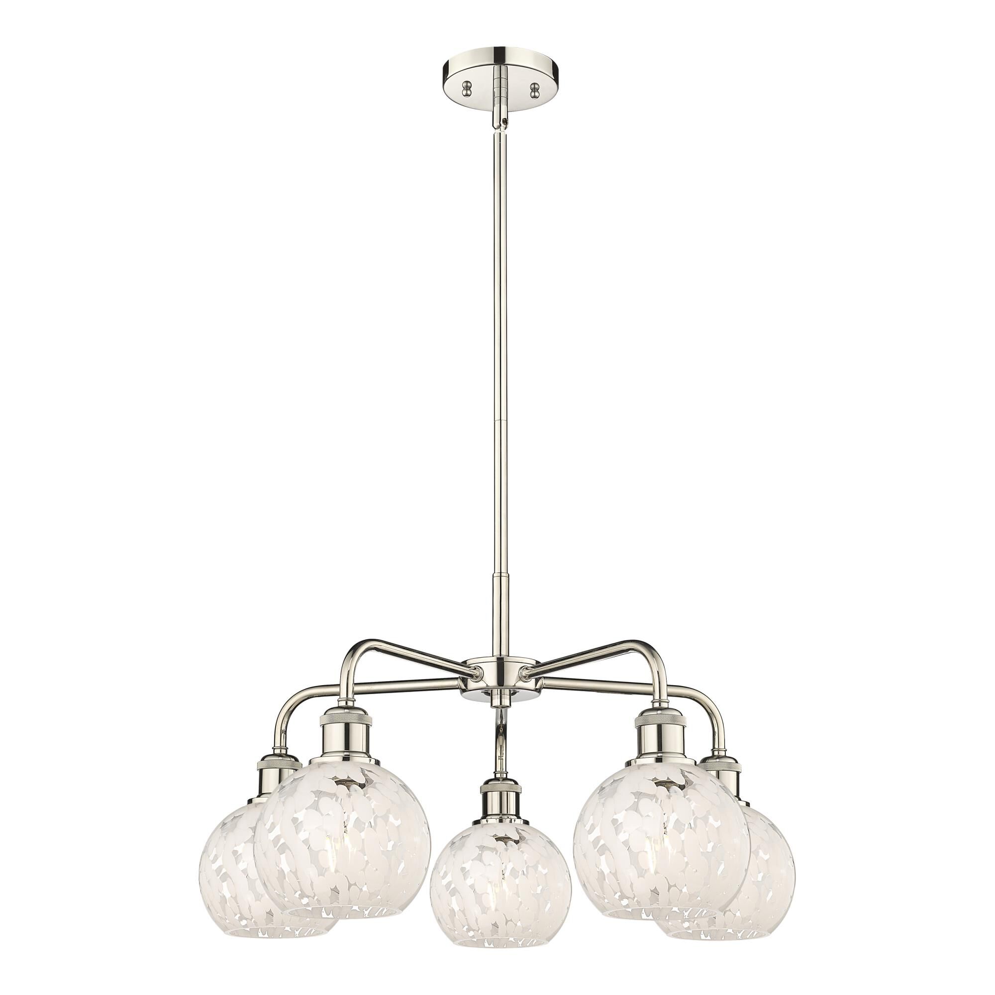 Shown in Polished Nickel finish and White Mouchette glass