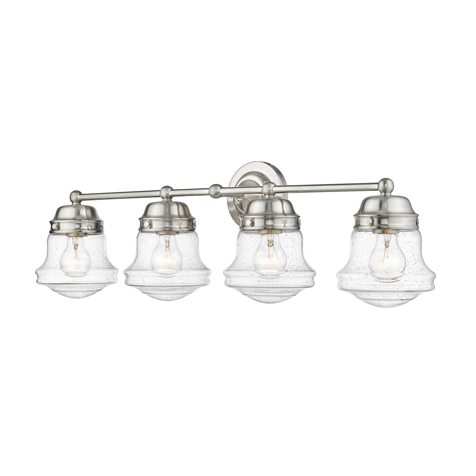 Shown in Brushed Nickel finish and Glass shade
