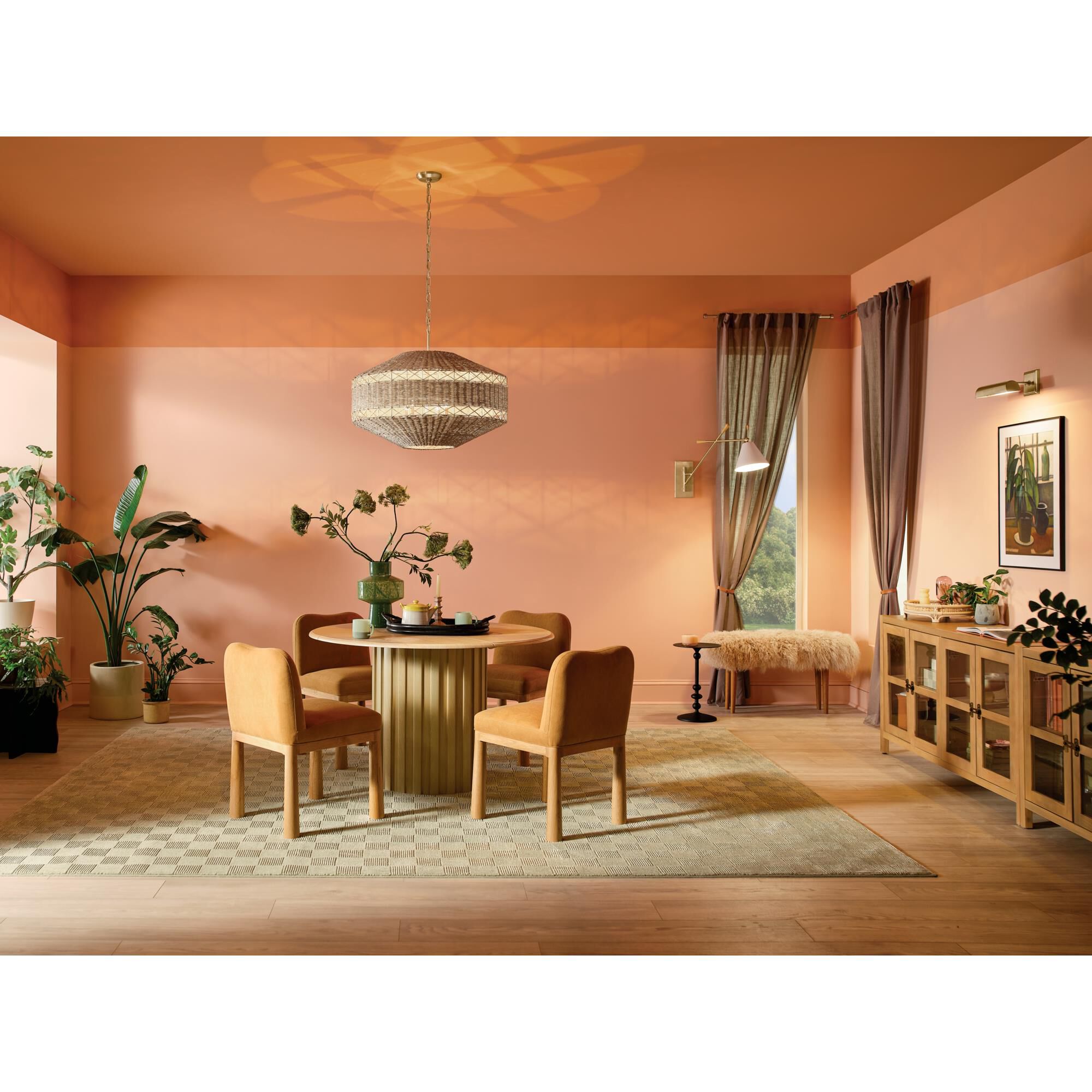 Shown in Champagne Bronze finish and Natural Fibers Textured shade