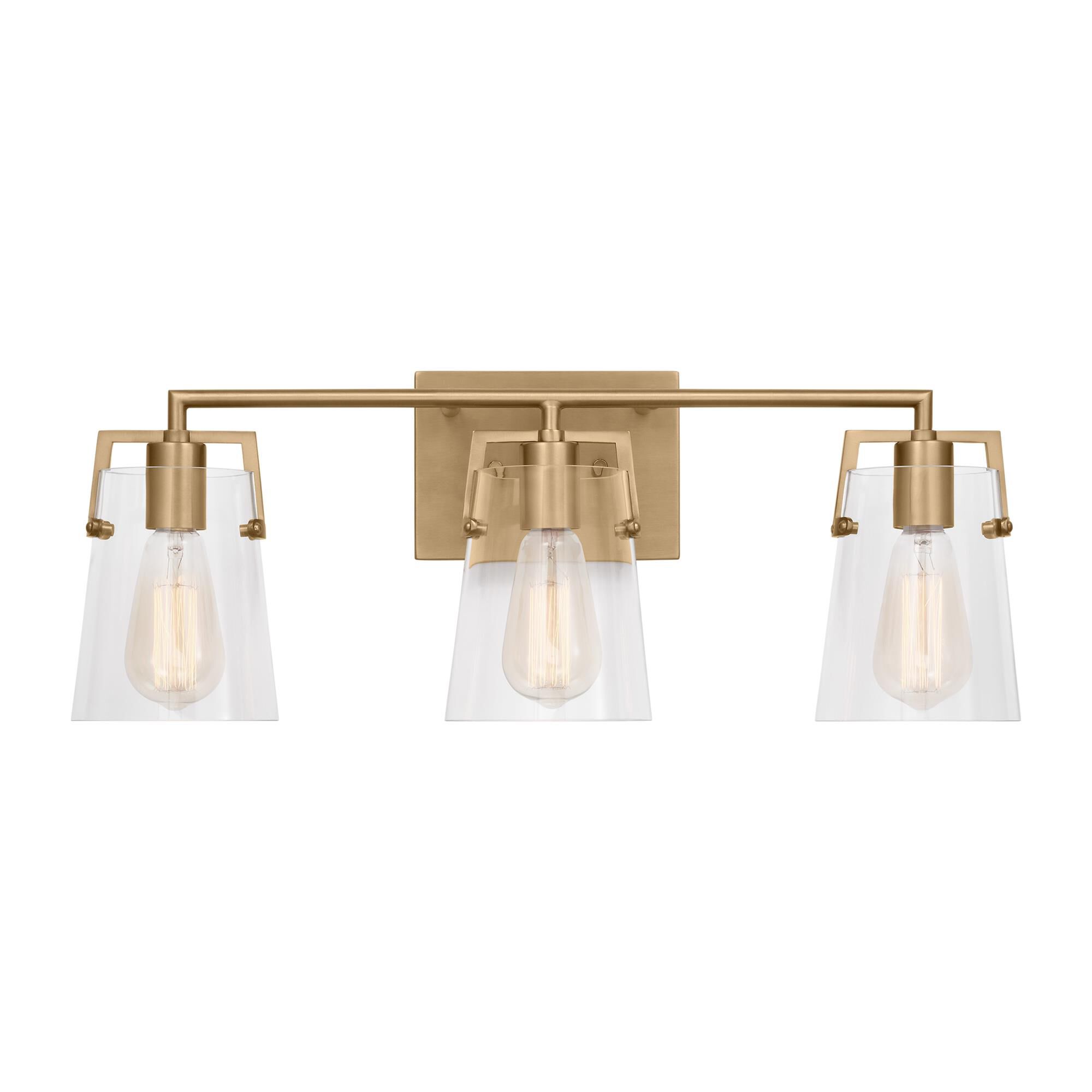 Shown in Satin Brass finish and Clear Glass s shade