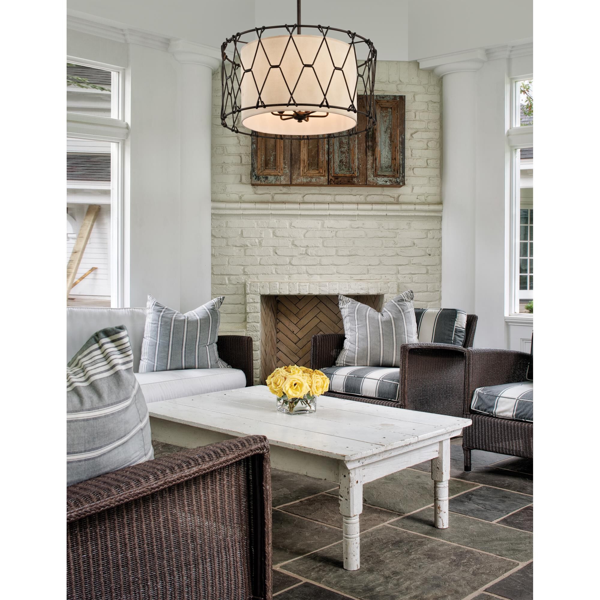 Shown in Vintage Bronze finish and Linen glass and Hardback Linen shade