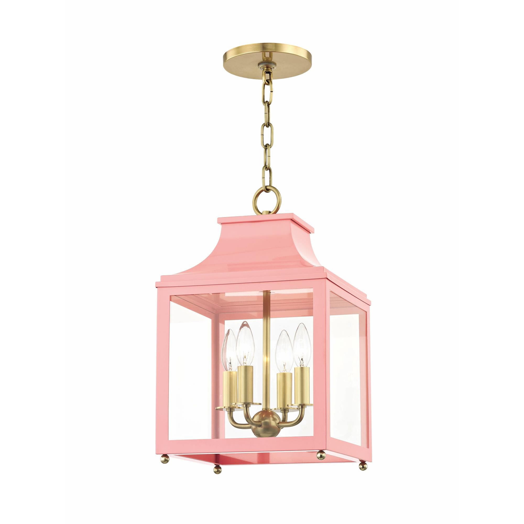 Shown in Aged Brass-Pink finish and Clear glass