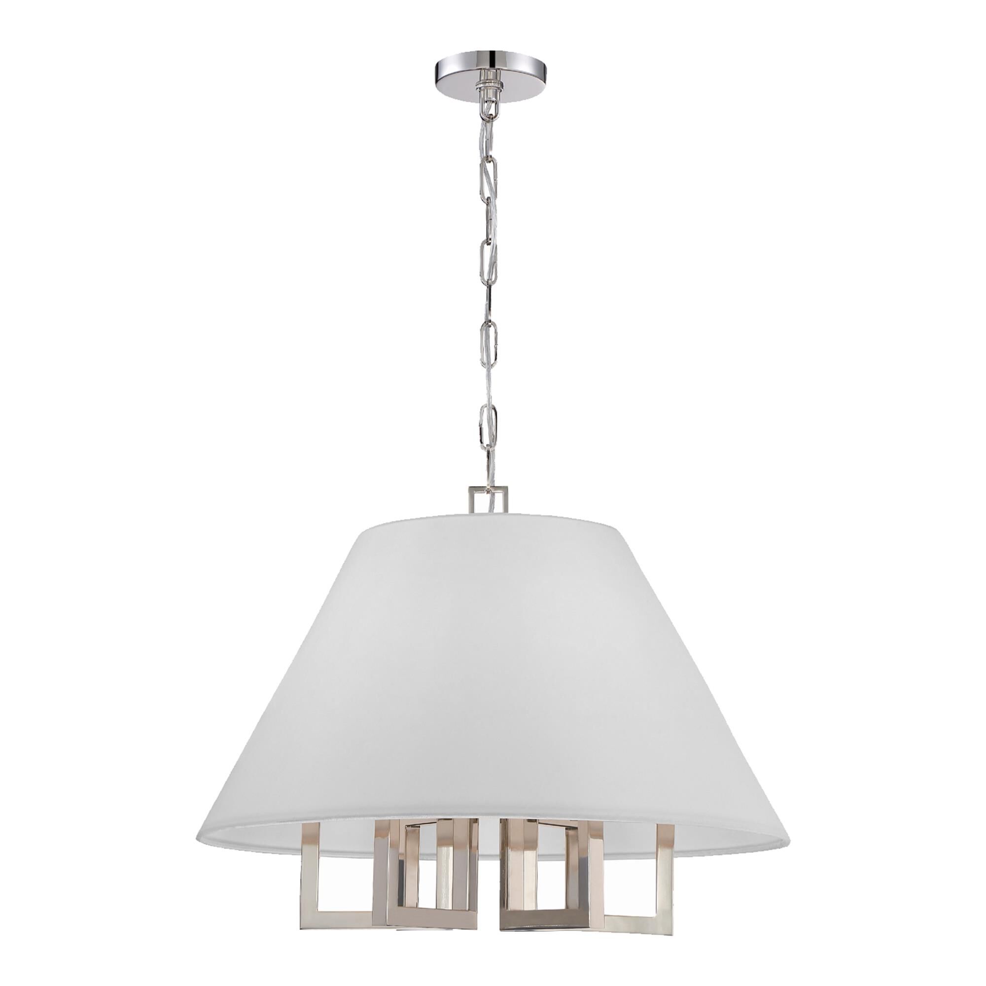 Shown in Polished Nickel finish and Silk glass and Silk shade