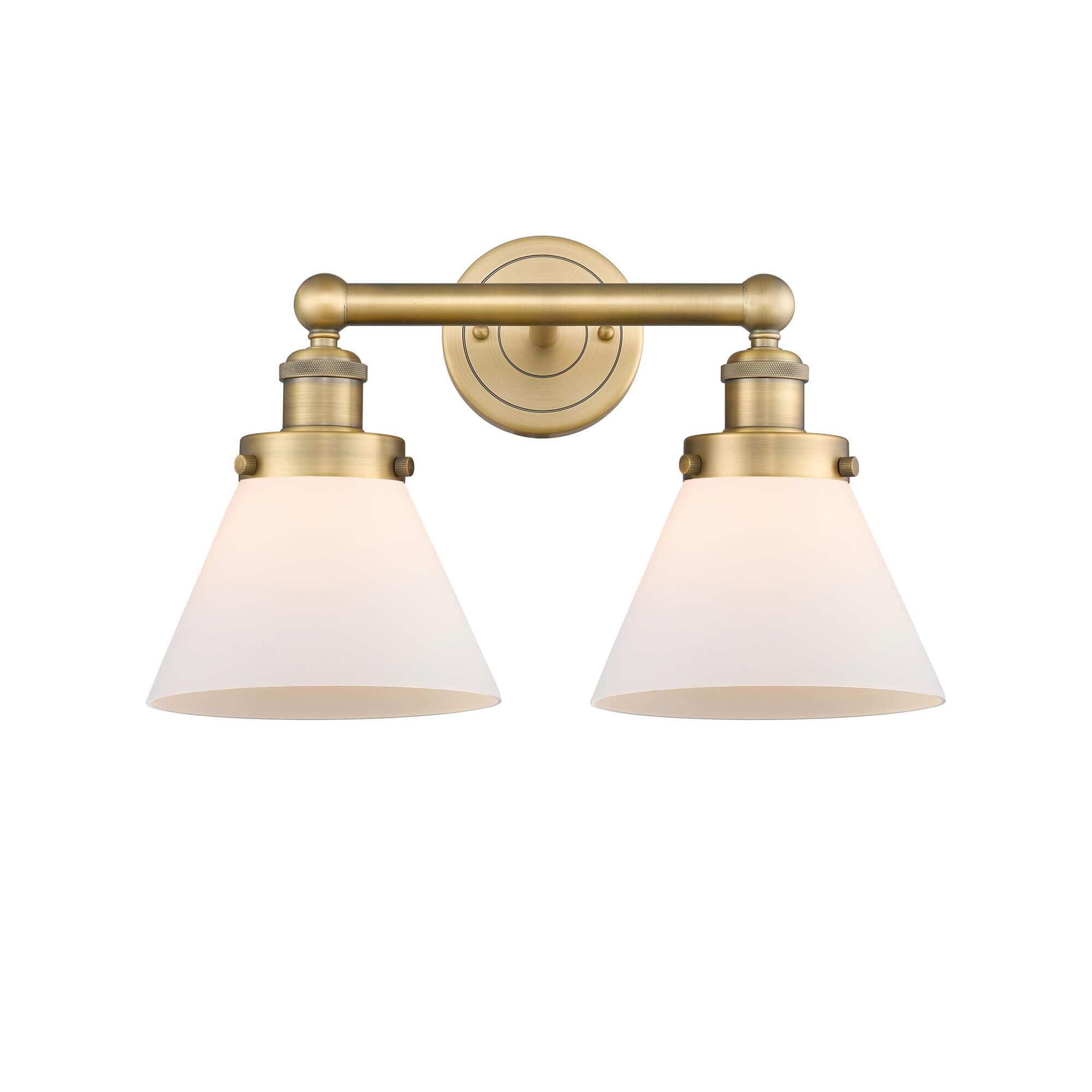 Shown in Brushed Brass finish and Matte White glass