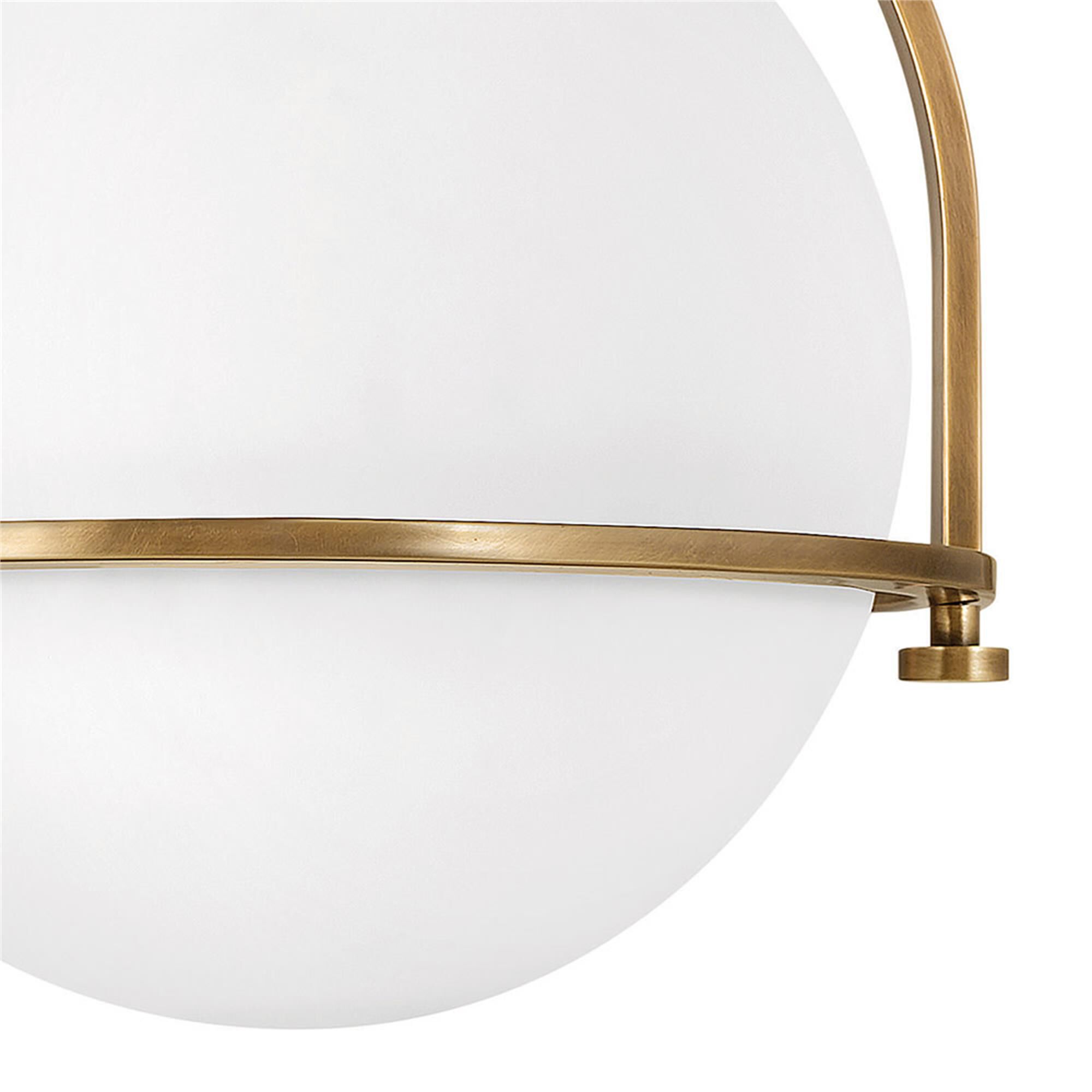 Shown in Heritage Brass finish and Etched Opal glass