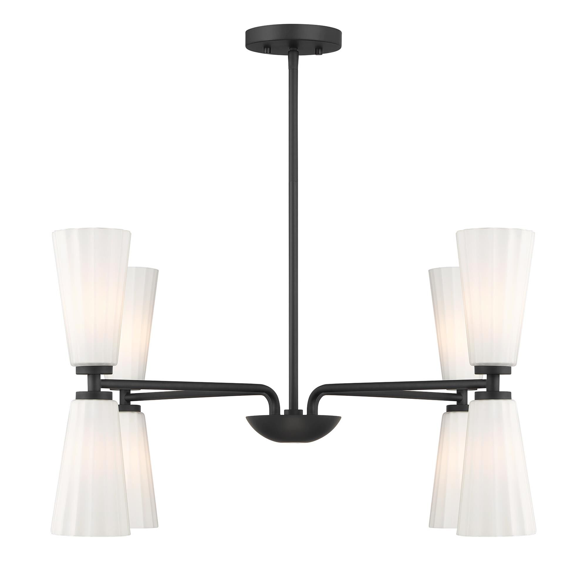 Shown in Matte Black finish and White Fluted glass