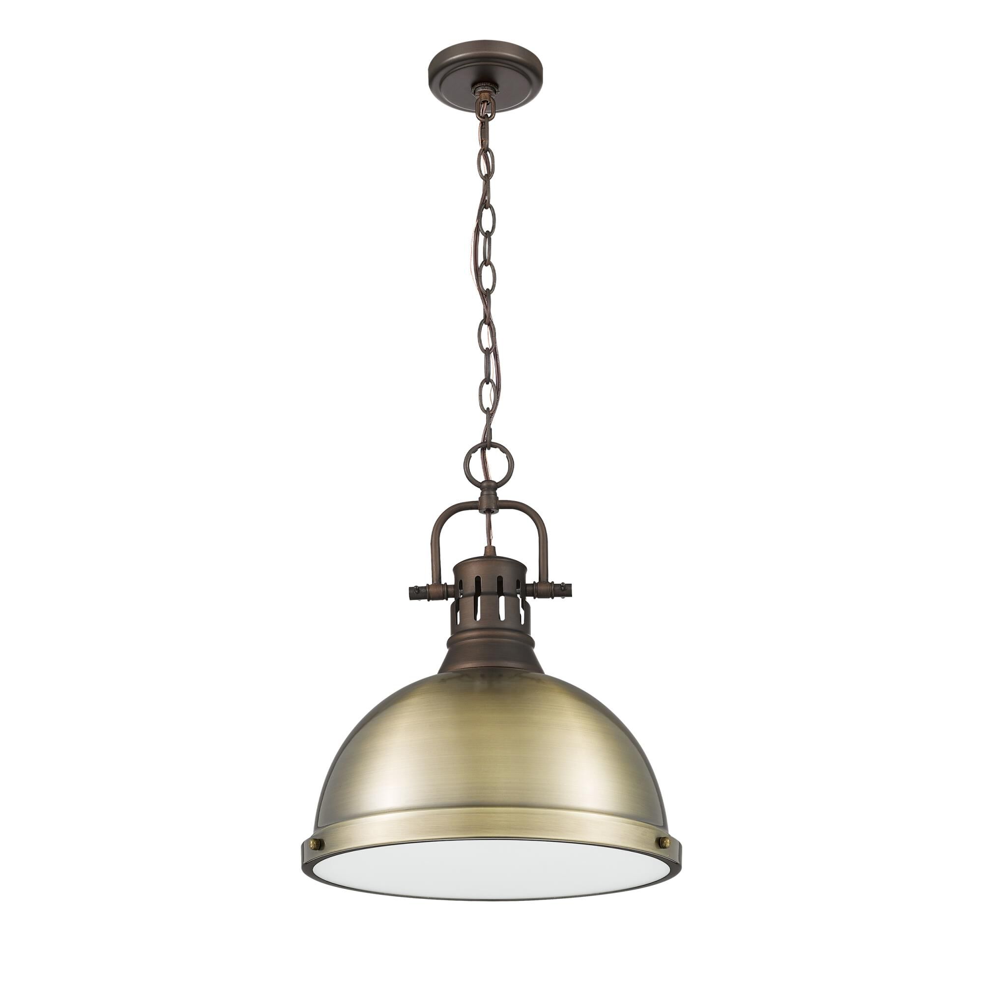 Shown in Rubbed Bronze finish and Aged Brass shade