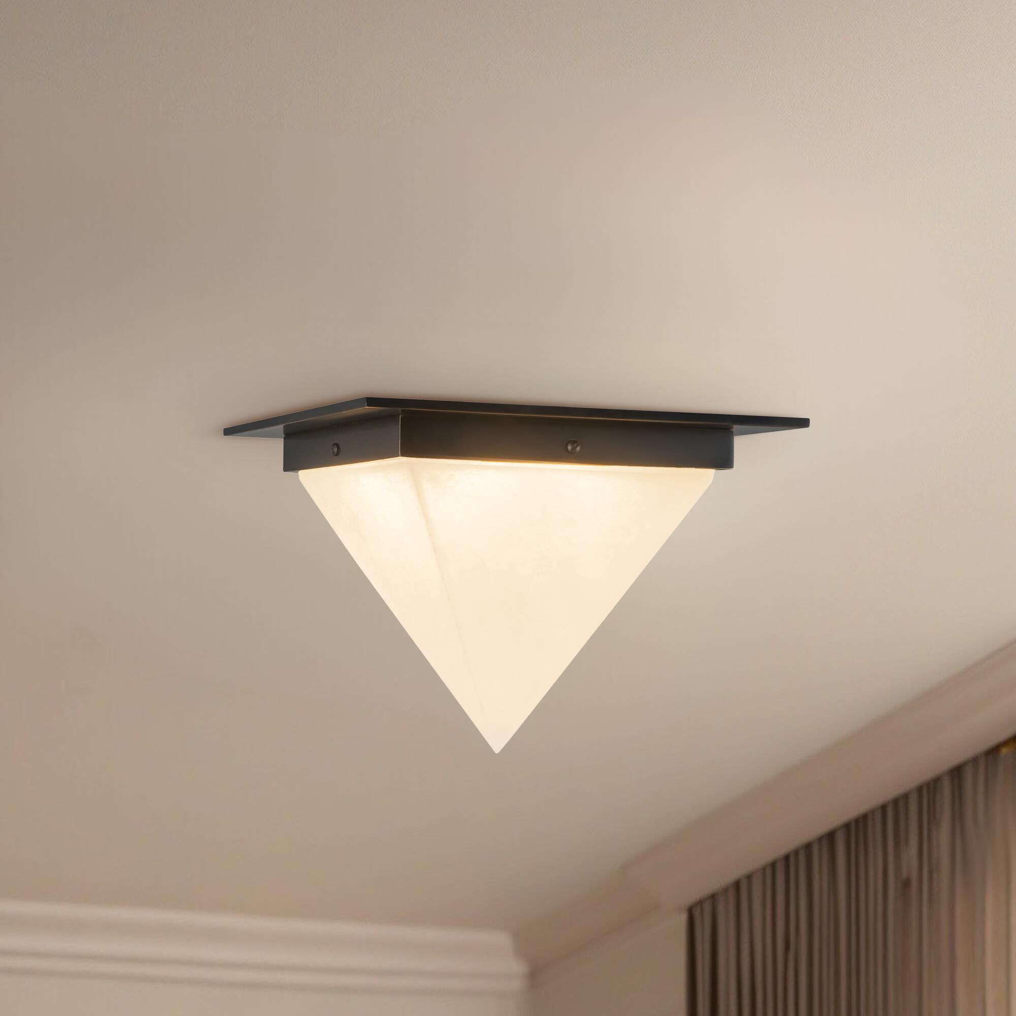 Shown in Urban Bronze finish and Alabaster glass