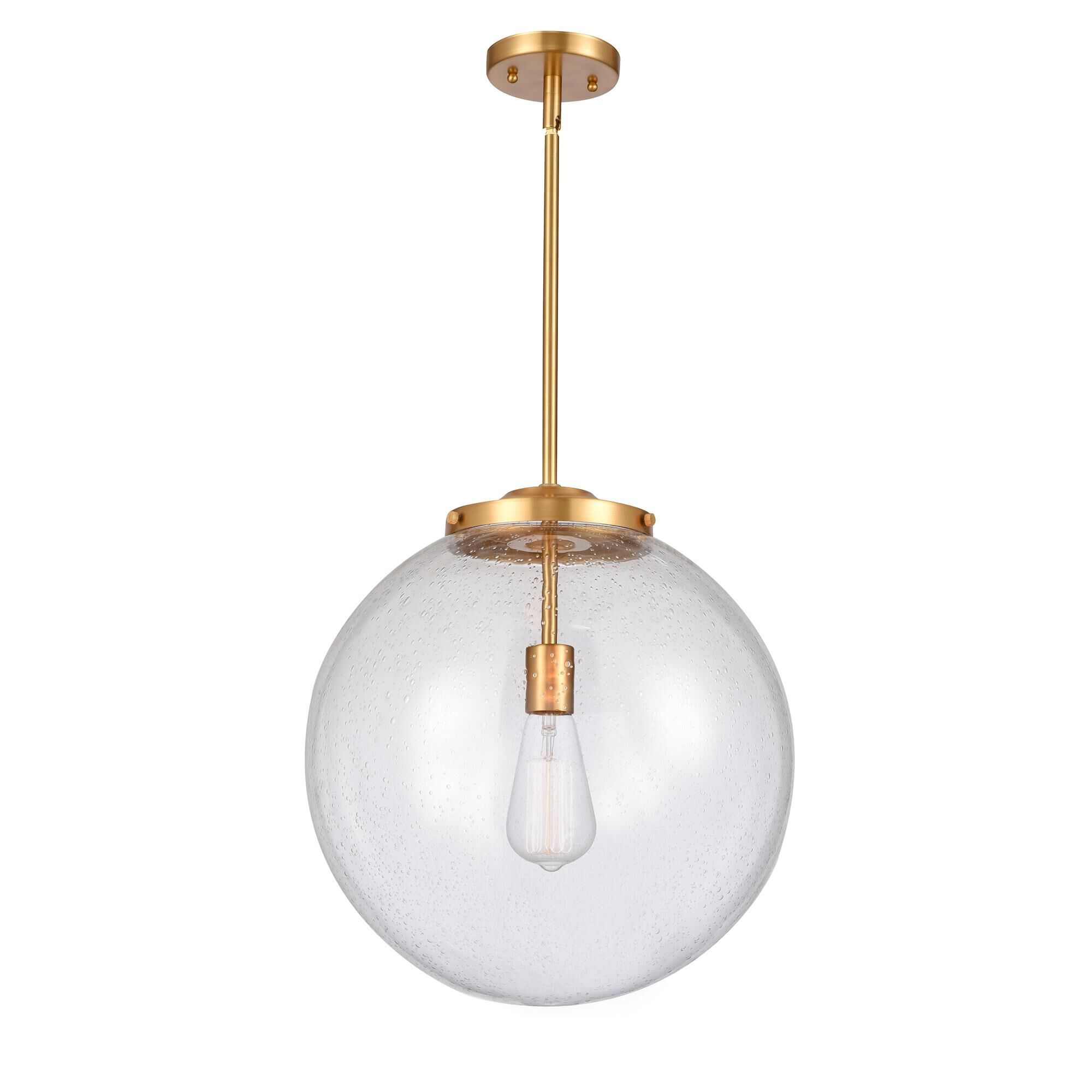 Shown in Satin Gold finish and Seedy Beacon glass