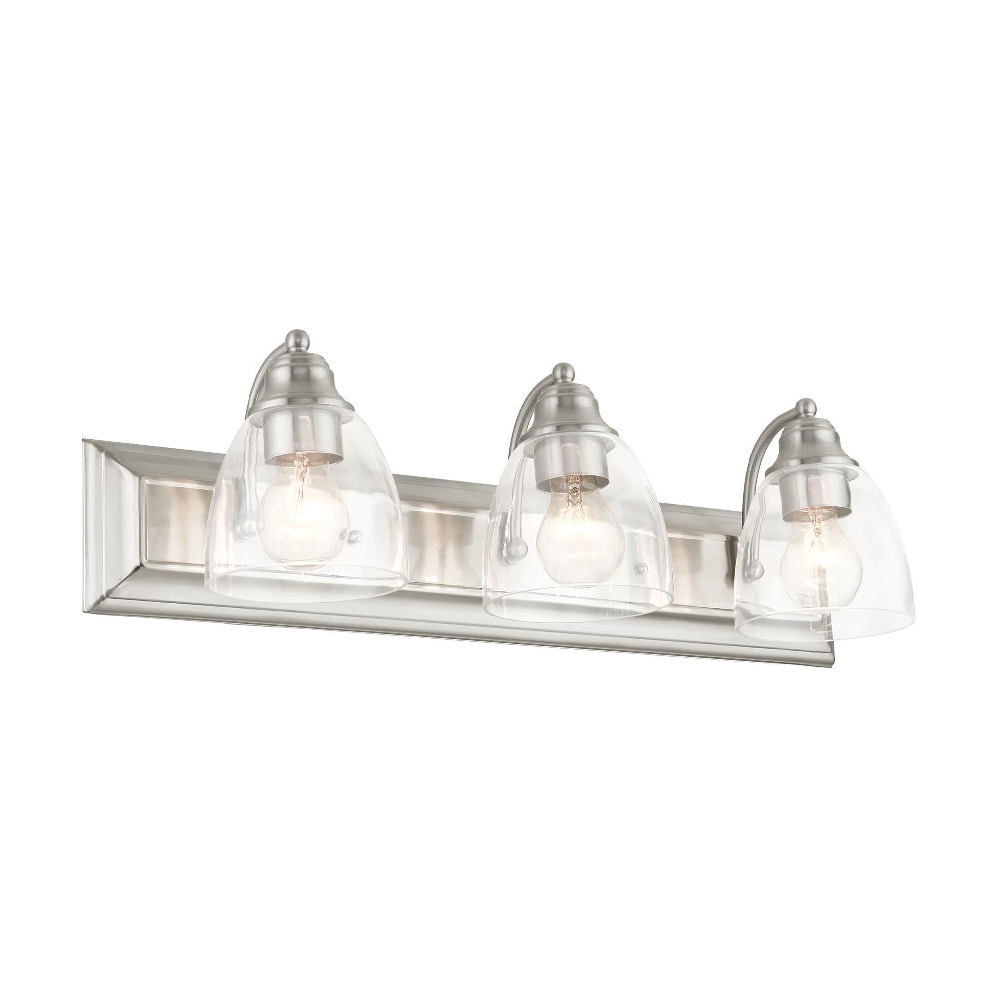 Shown in Brushed Nickel finish and Hand Blown Clear glass