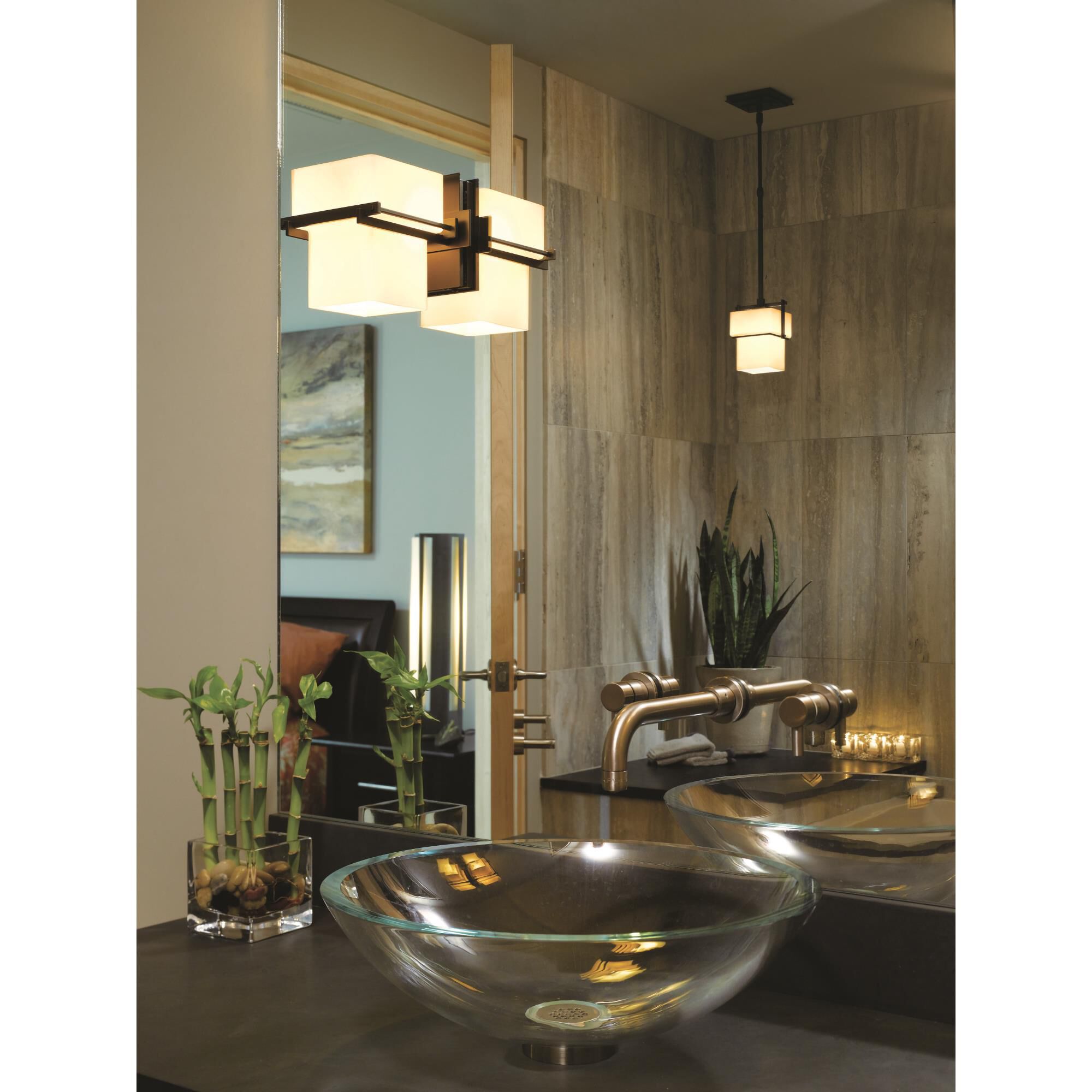 Shown in Dark Smoke finish and Opal  glass