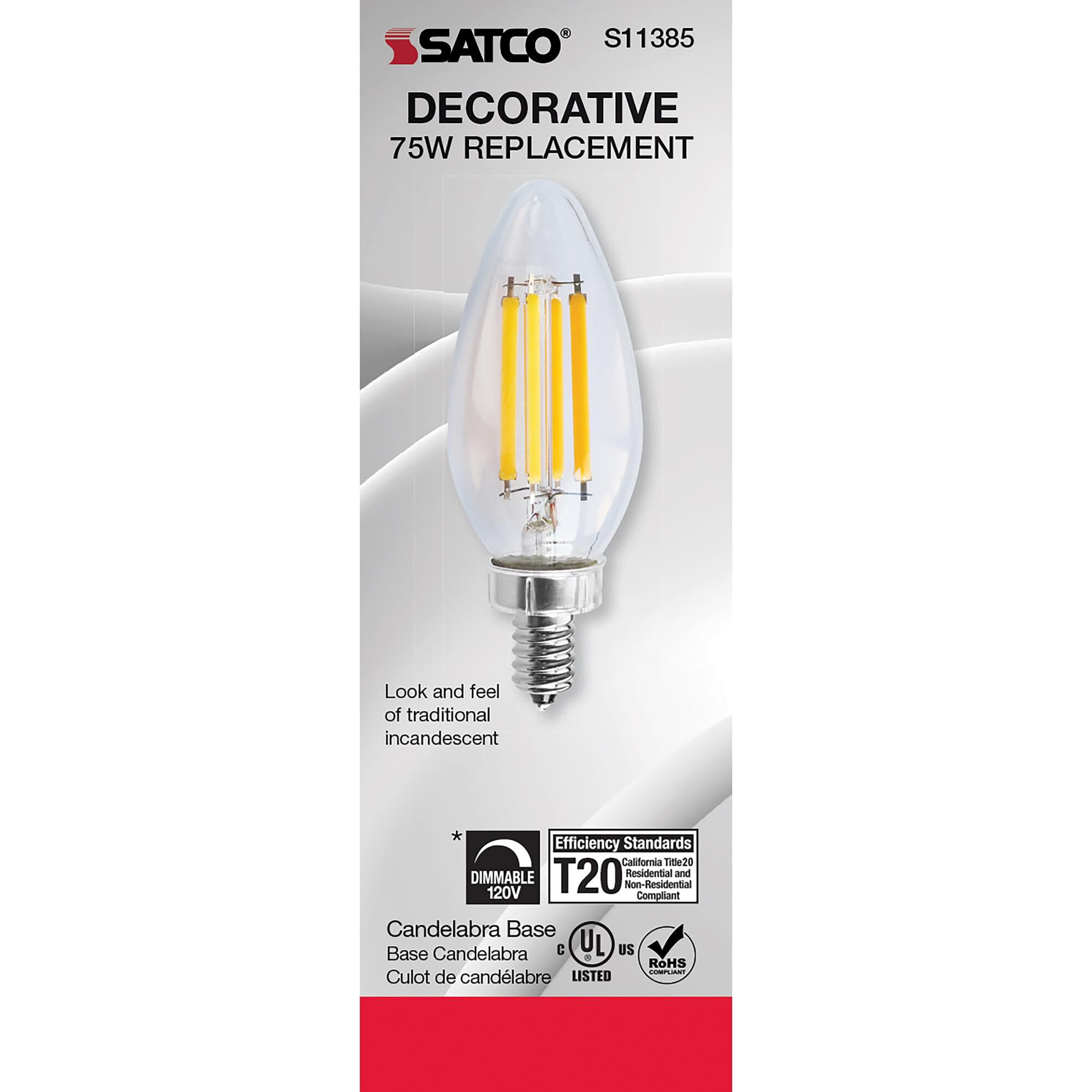 Dimmable 8 Watt 3000K C11 LED Light Bulb by Satco
