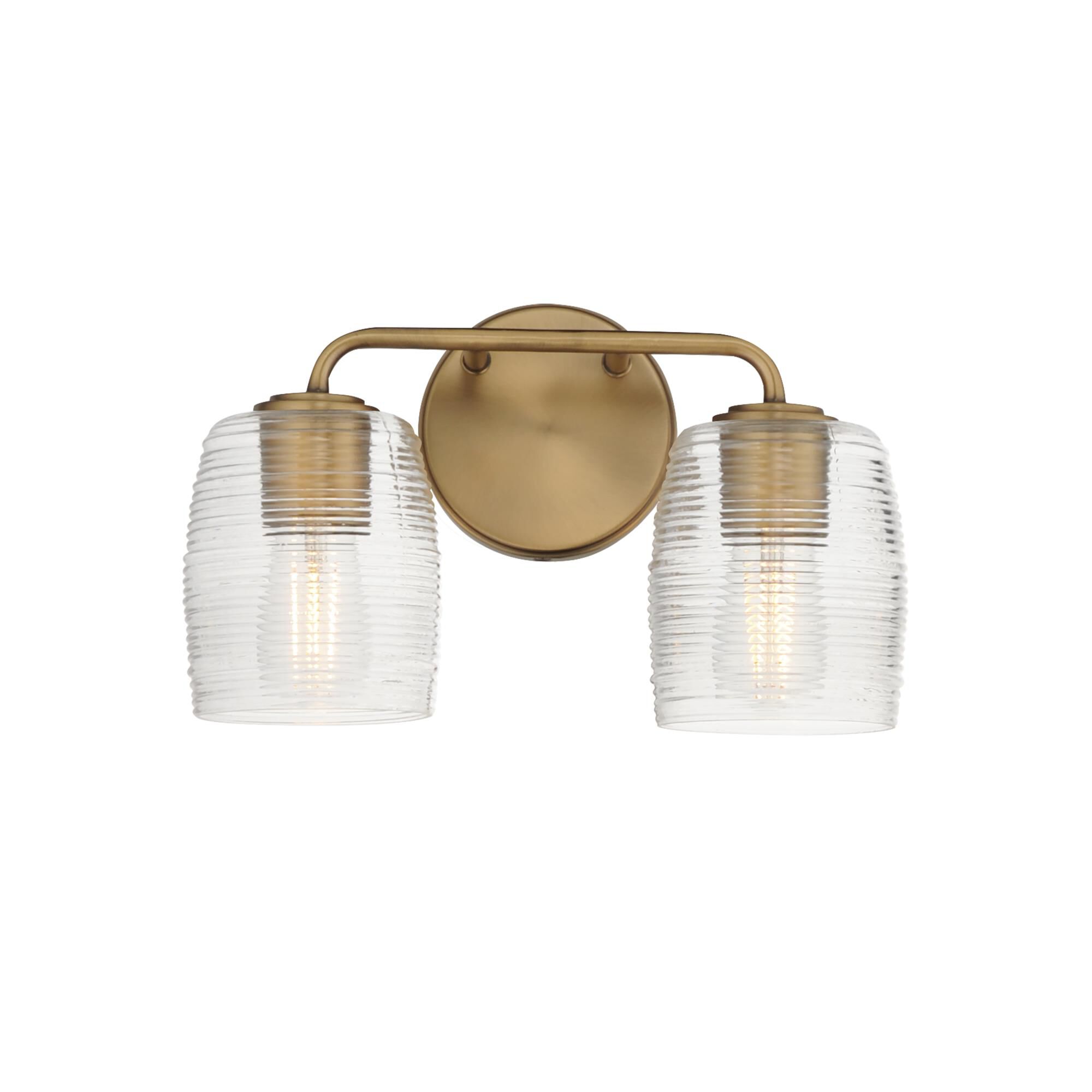 Shown in Natural Aged Brass finish and Clear Ribbed glass