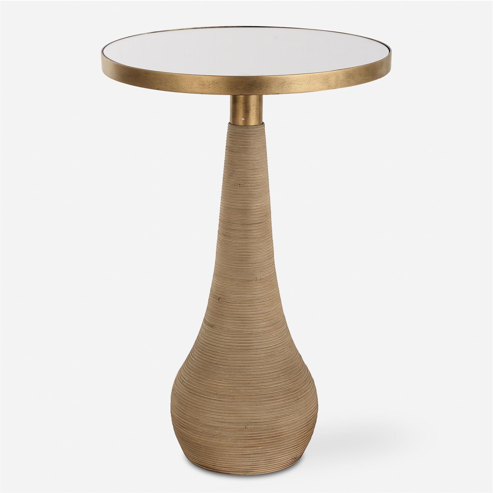 Shown in Organic And Luxurious This Accent Table Is The Culmination Of  Both Natural Rattan And Antique Brass finish