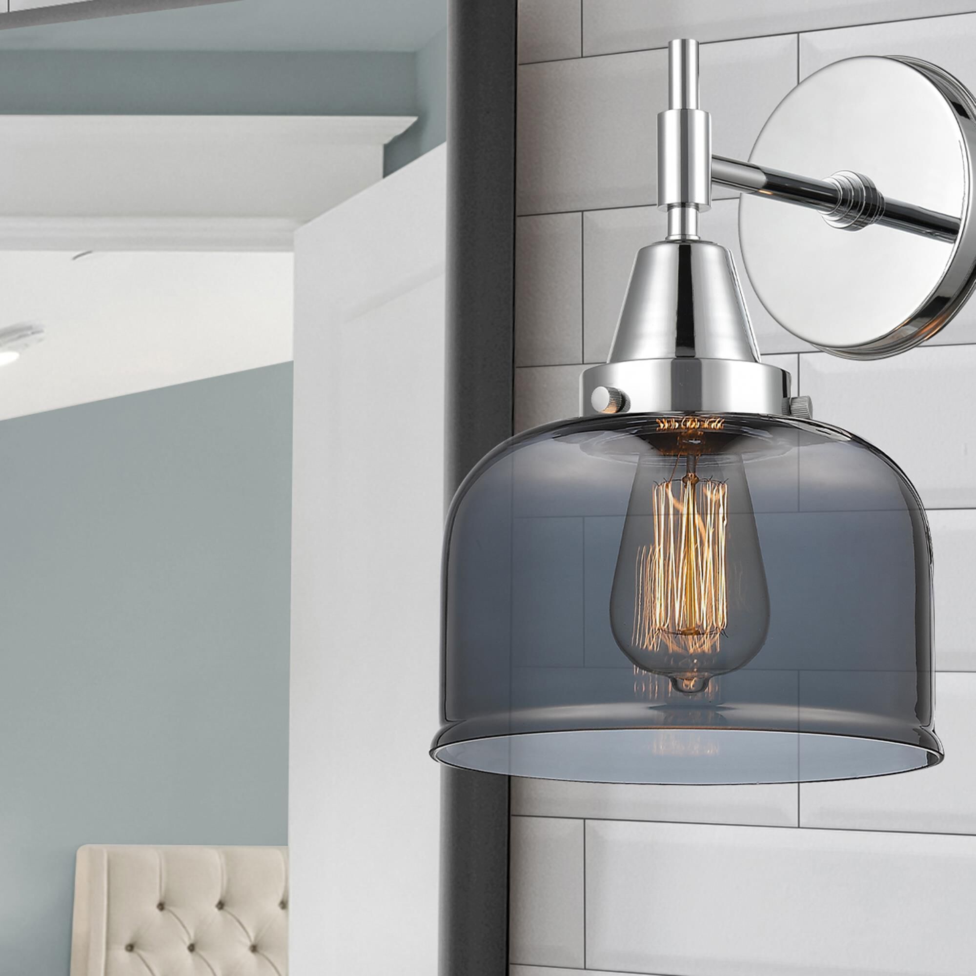 Shown in Polished Chrome finish and Plated Smoke Large Cone glass