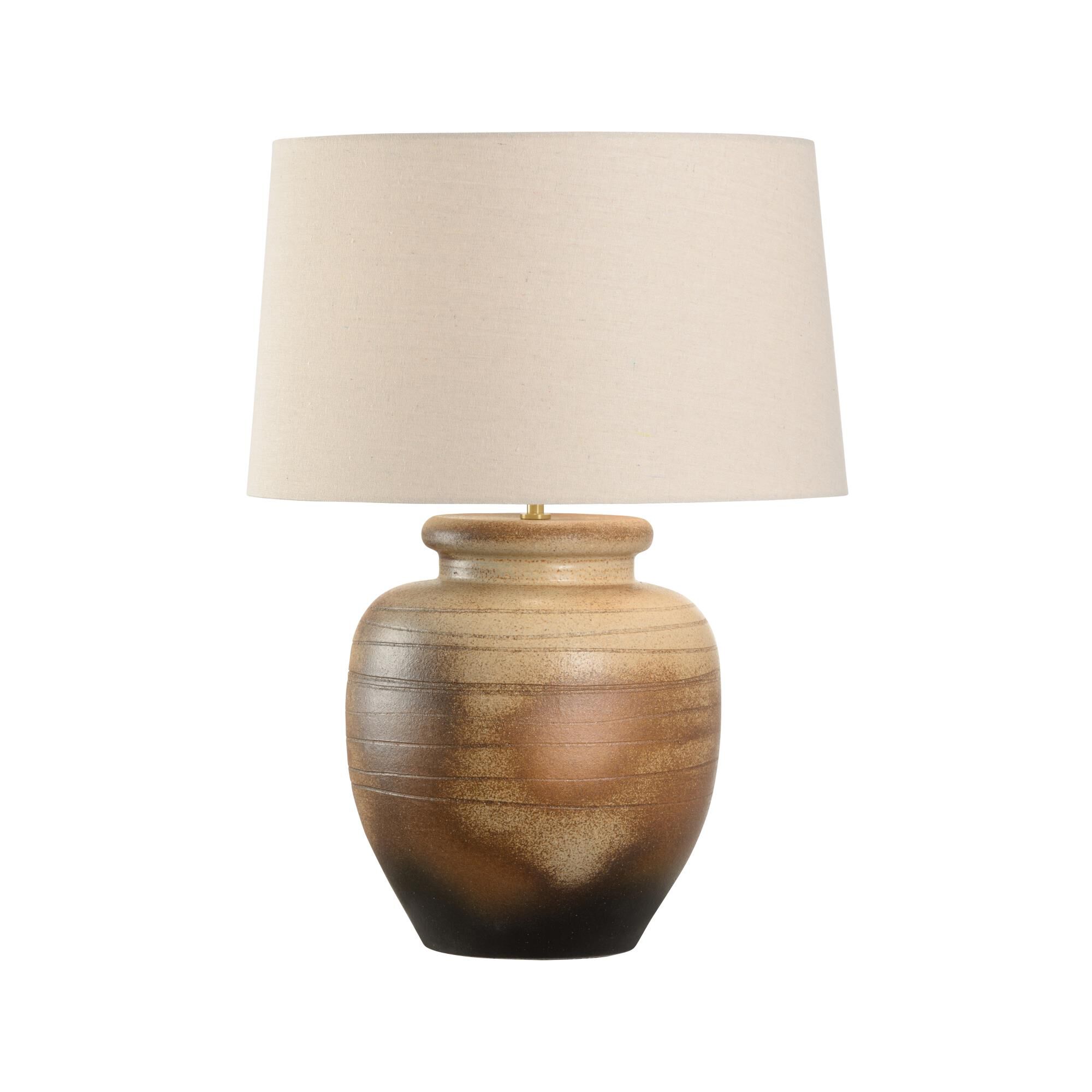 Shown in Brown finish and Linen shade