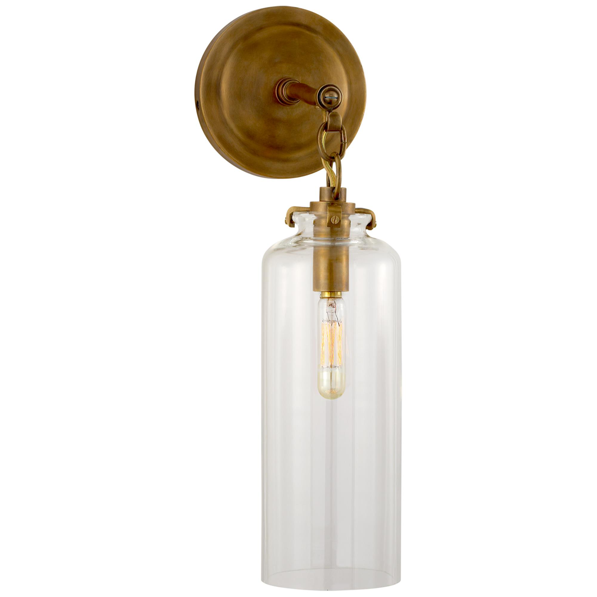 Shown in Hand-Rubbed Antique Brass finish and Clear glass