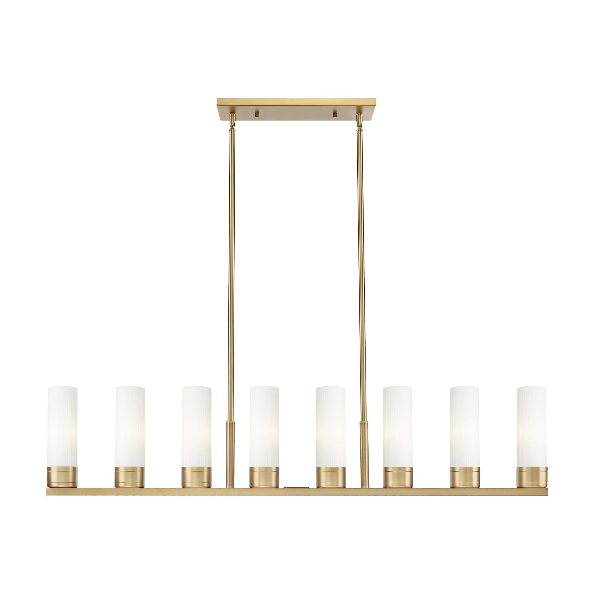 Shown in Brushed Brass finish and Striped White glass