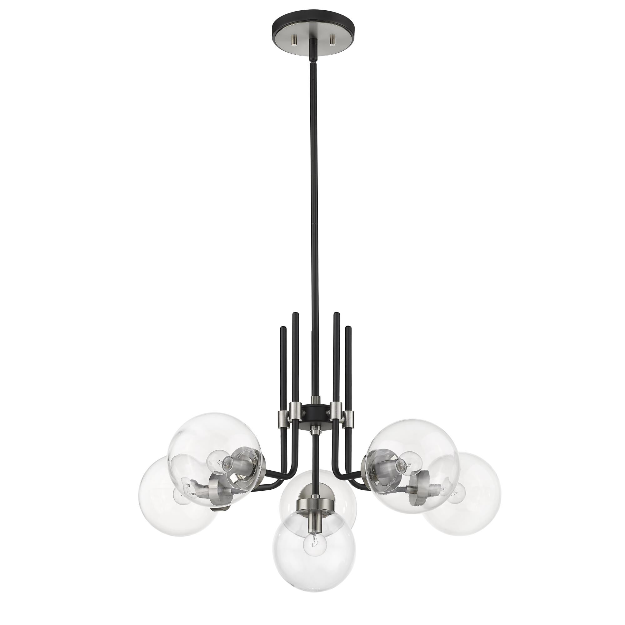 Shown in Matte Black + Brushed Nickel finish and Glass shade