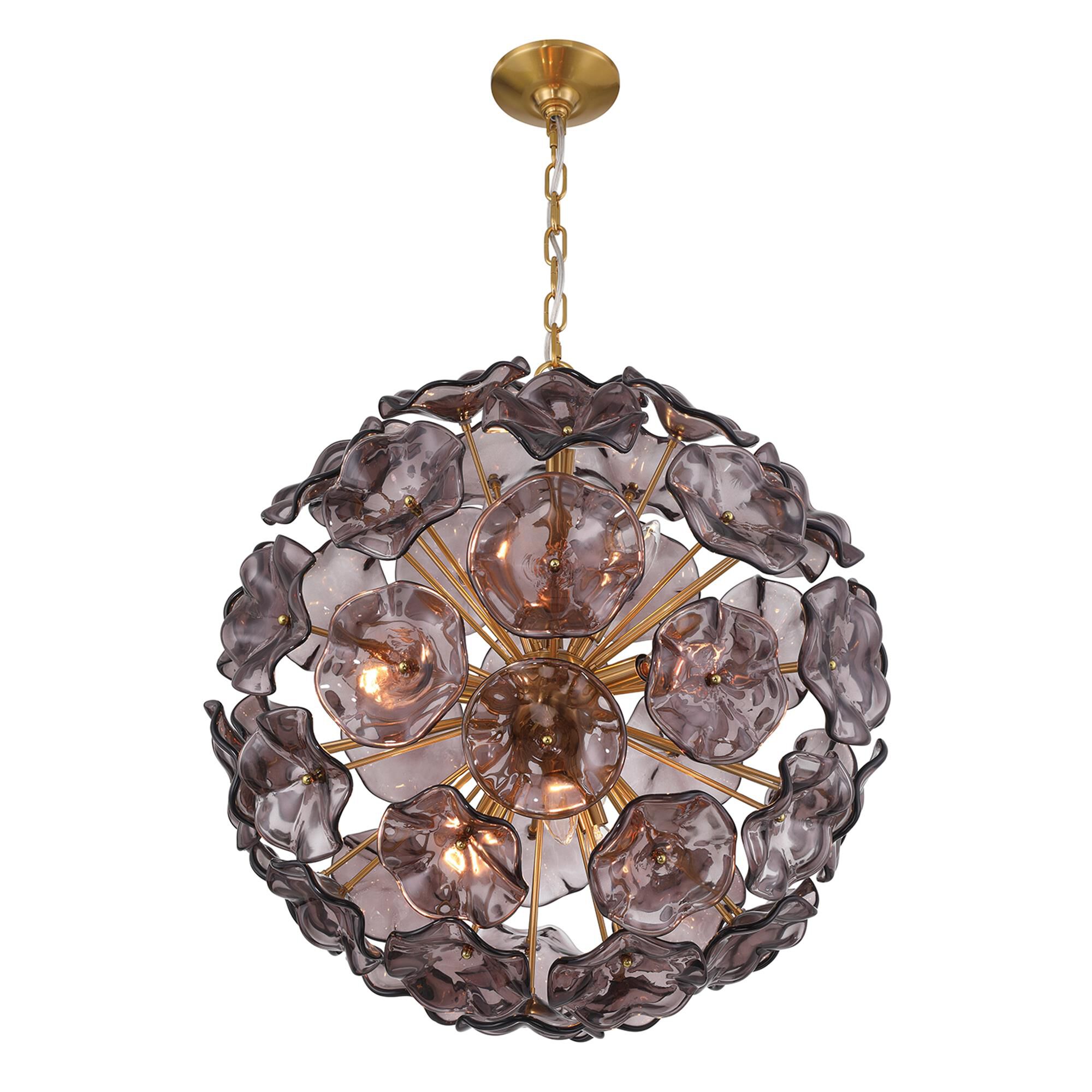 Shown in Aged Brass finish and Floral Petals Smoked glass