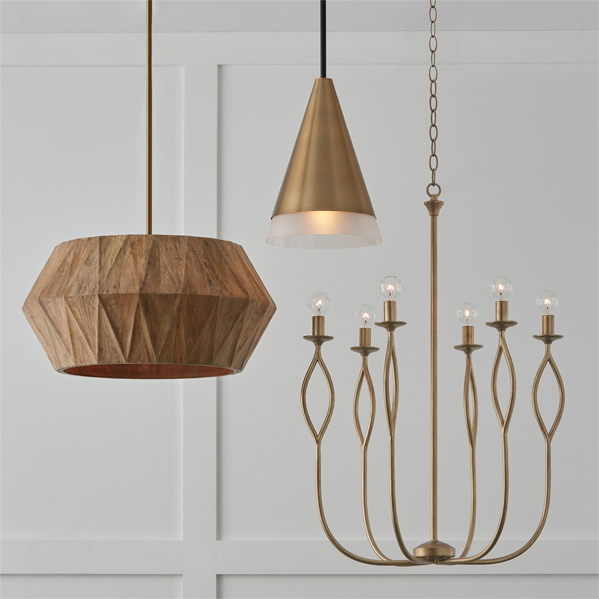 Shown in Aged Brass And Black finish and Frosted glass