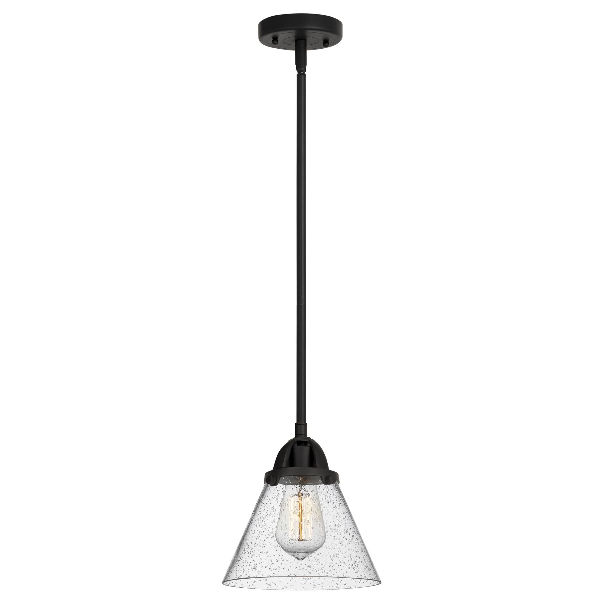 Shown in Matte Black finish and Seedy Large Cone glass and No Shade shade