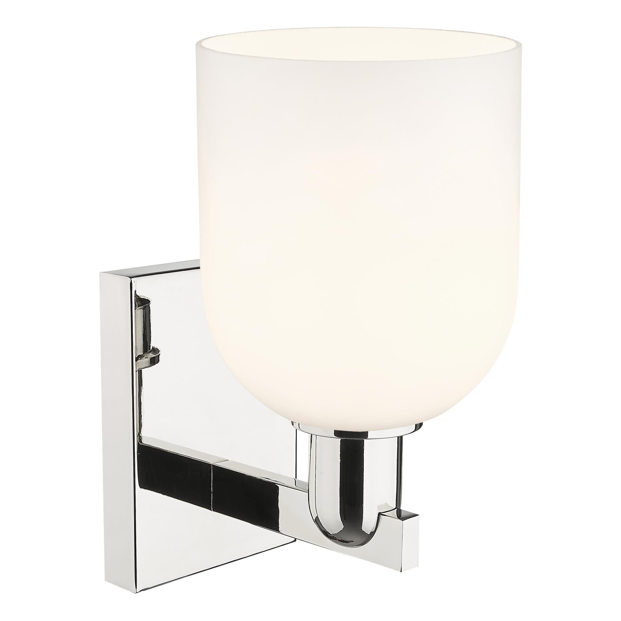 Shown in Polished Nickel finish and White glass