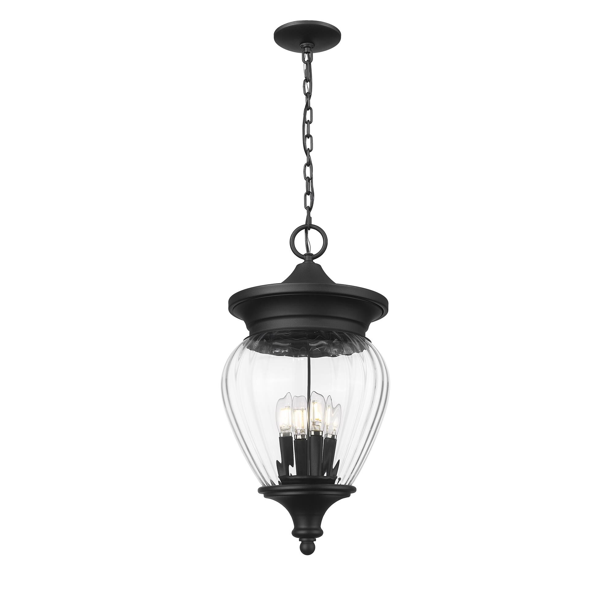 Shown in Black finish and Clear Ribbed glass and Clear Ribbed shade