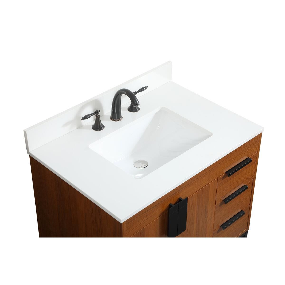 Shown in Teak finish and With Backsplash accent