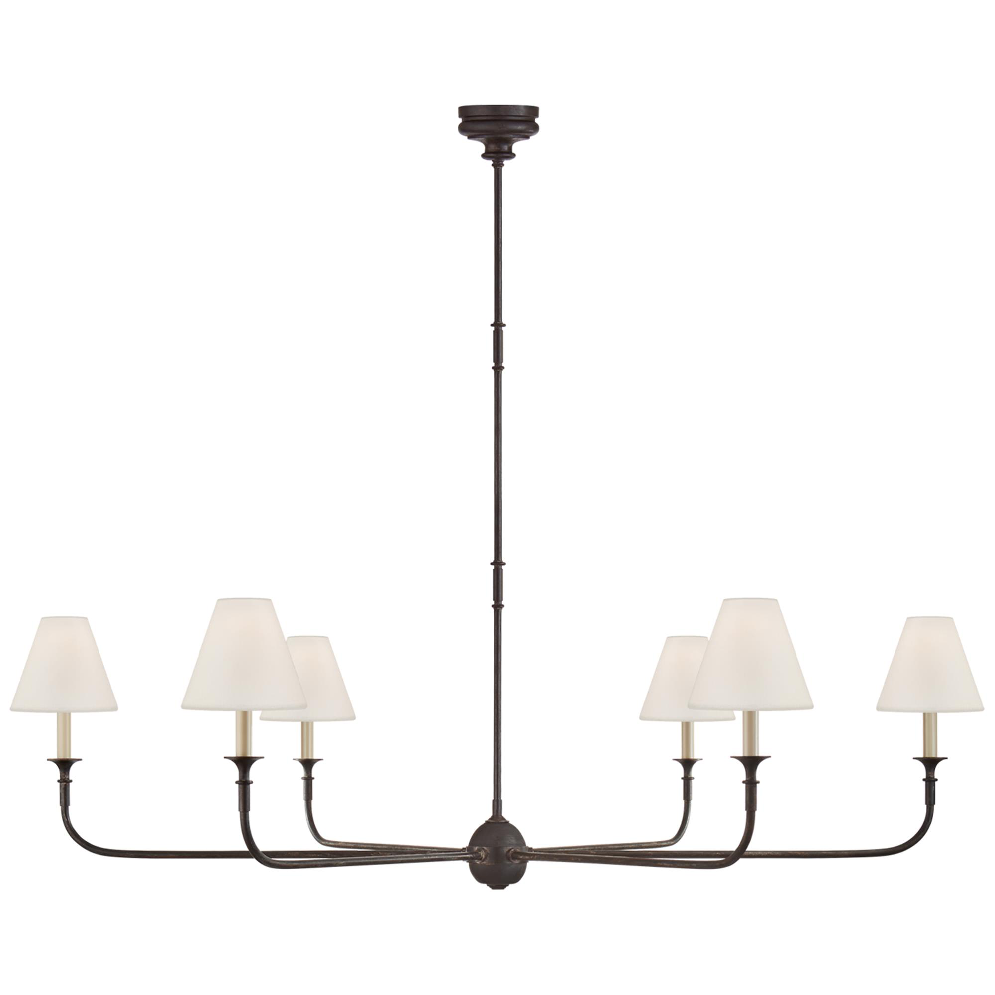 Shown in Aged Iron And Ebonized Oak finish and Linen shade
