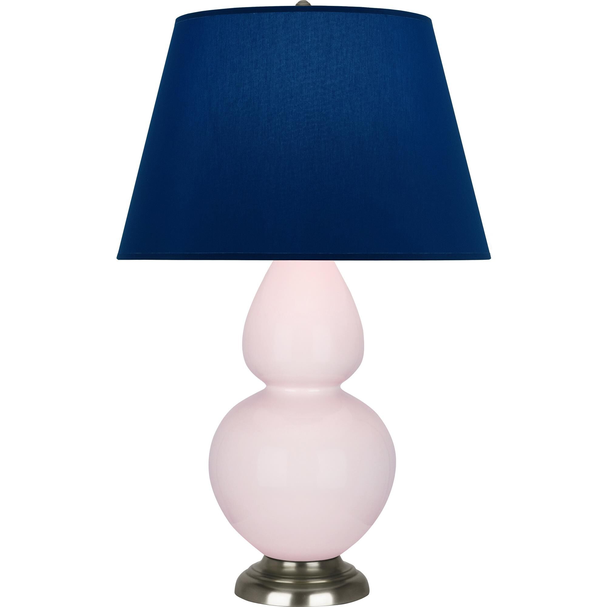 Shown in Rose Water Glazed finish and Navy with Gray Lining shade and Antique Silver accent