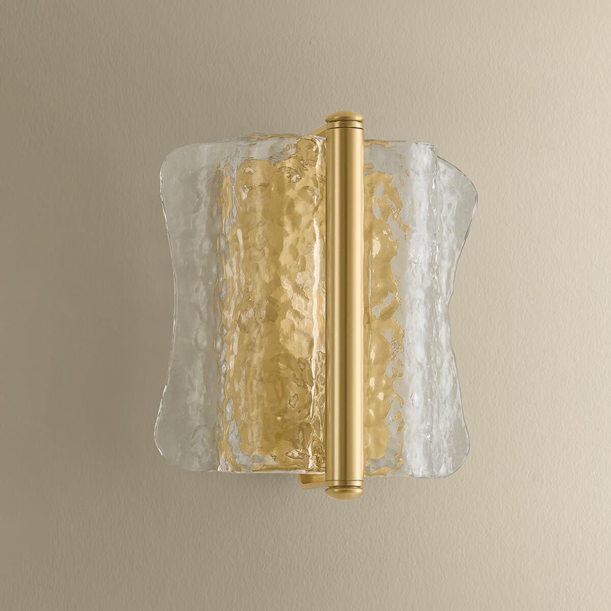 Shown in Aged Brass finish and Clear Optic glass