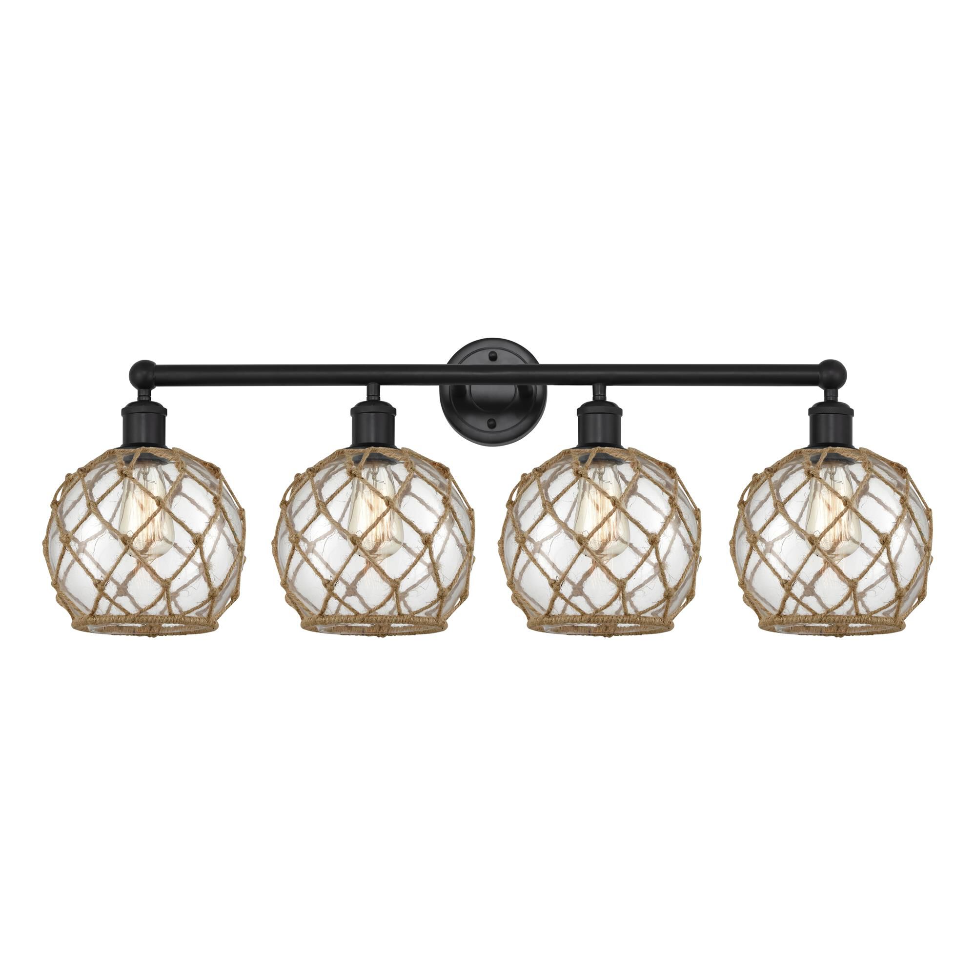 Shown in Matte Black finish and Clear with Brown Rope glass
