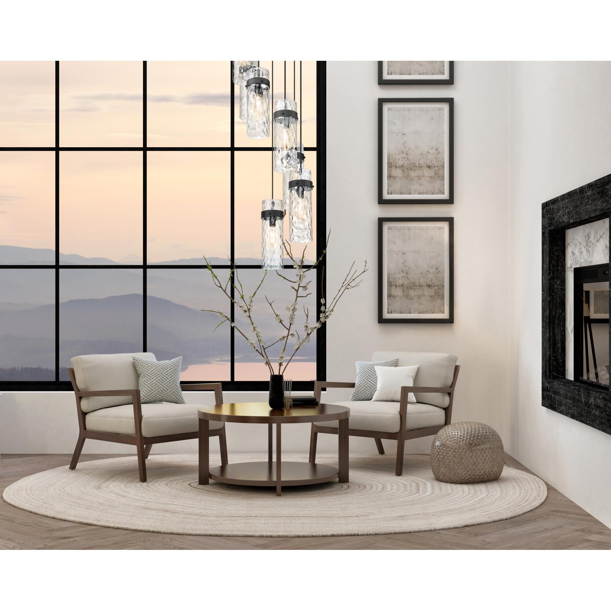 Shown in Matte Black finish and Clear Water glass and Clear Water shade