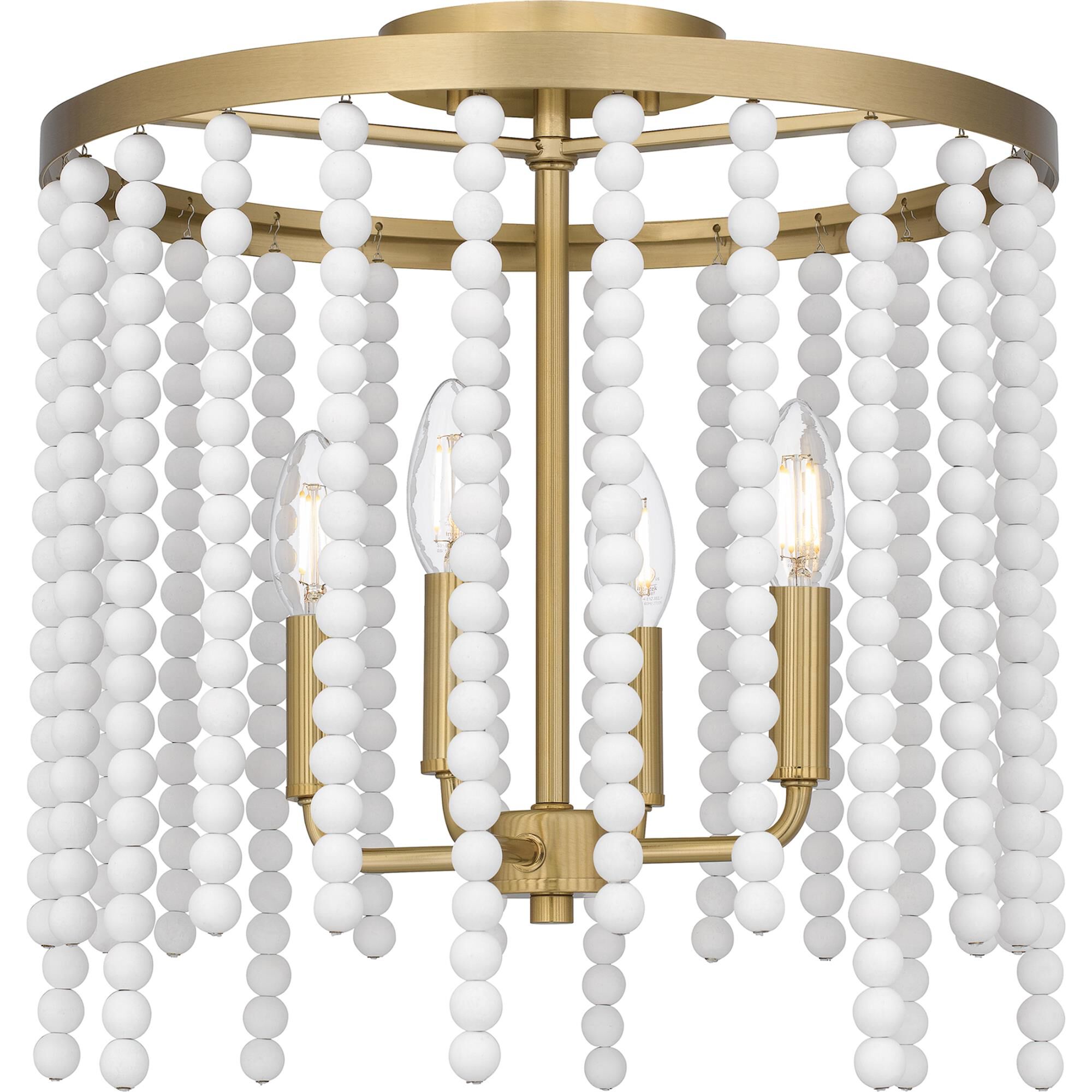 Shown in Aged Brass finish and White Wood Beads shade