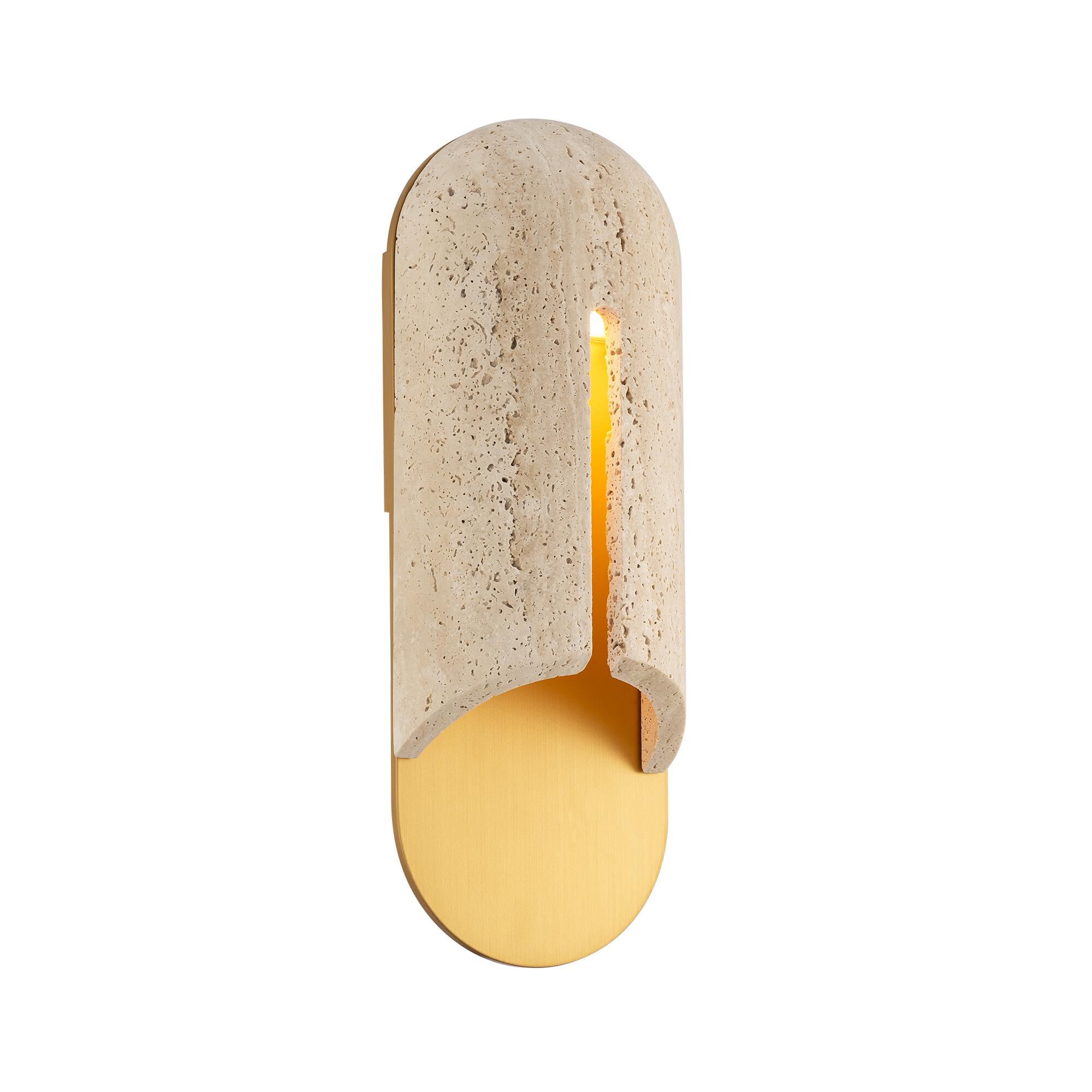 Shown in Beige Travertine and Aged Brass finish