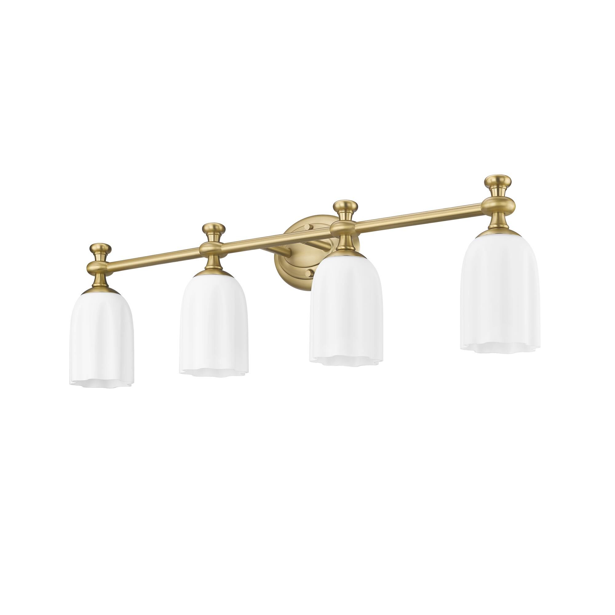 Shown in Modern Gold finish and Opal Etched glass and Opal Etched shade