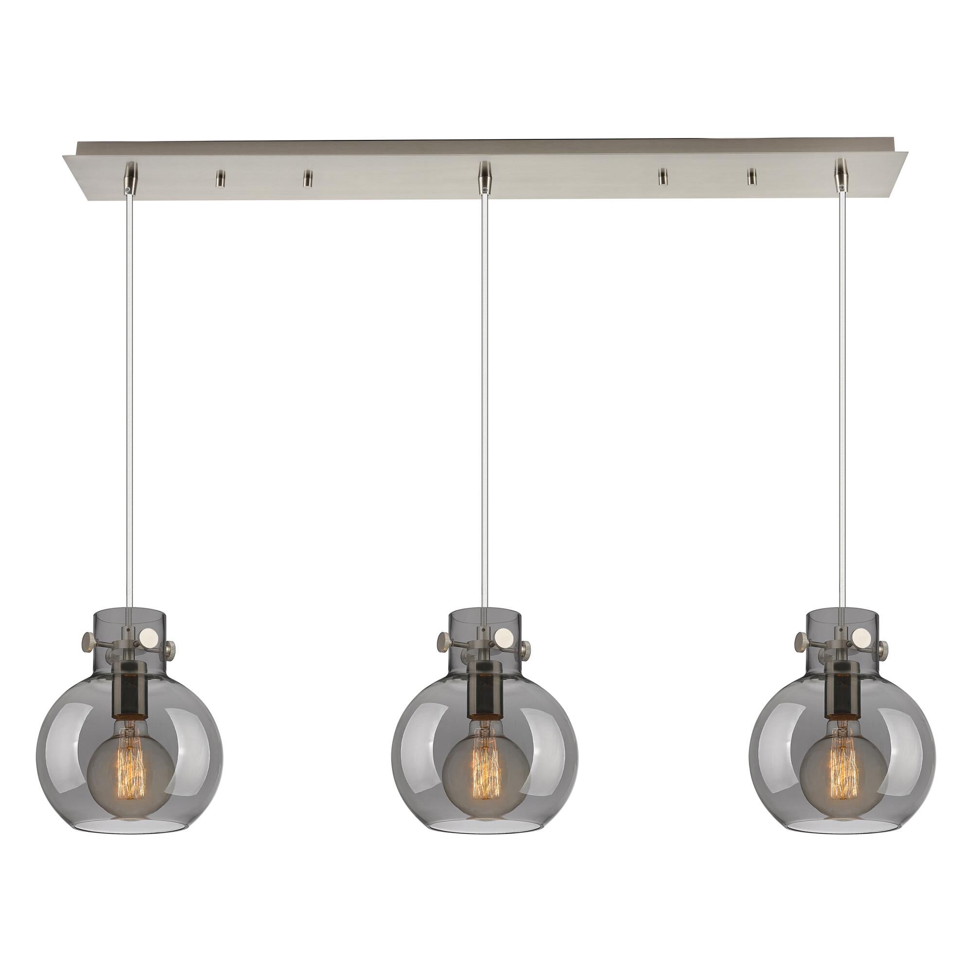 Shown in Brushed Satin Nickel finish and Light Smoke glass and Light Smoke Glass shade