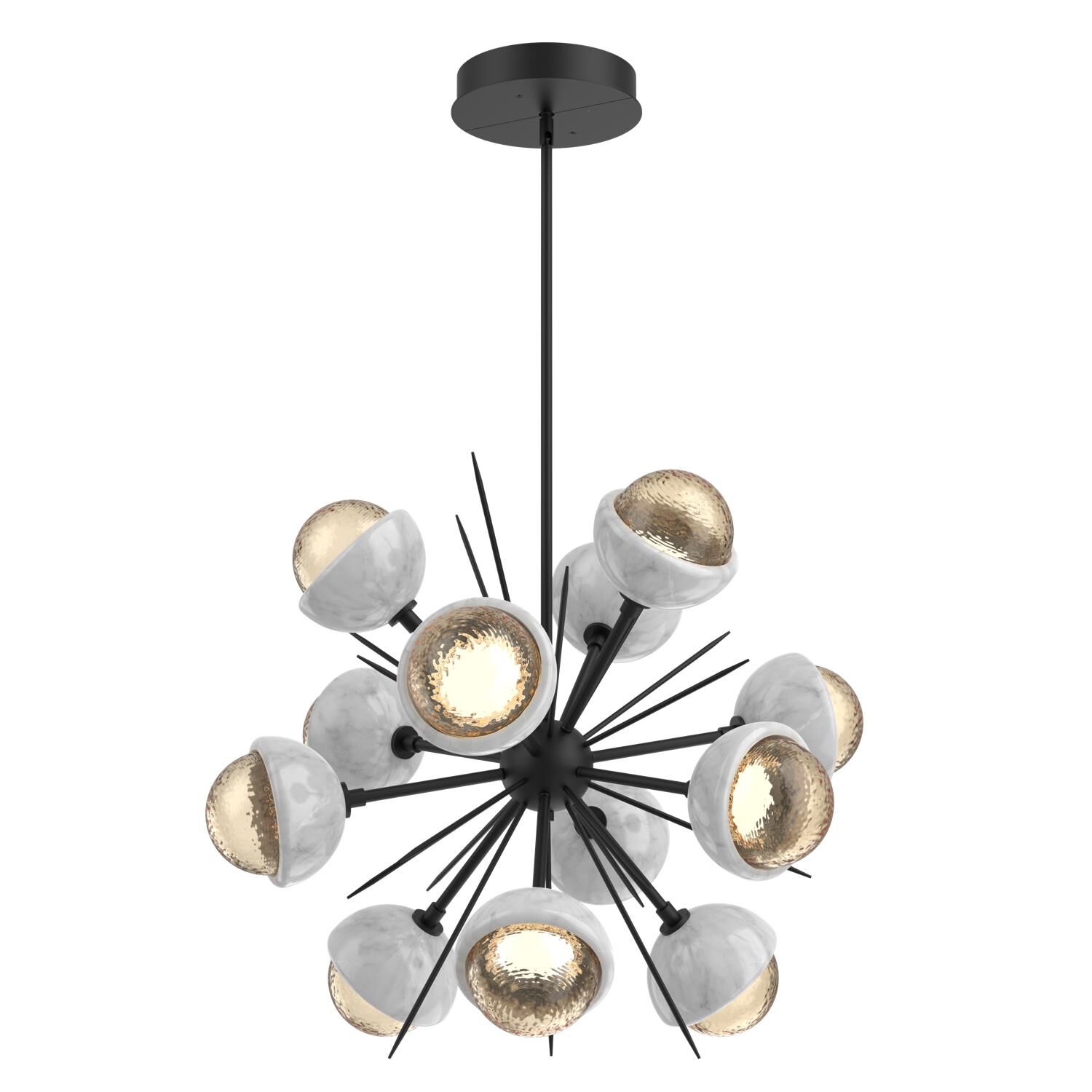 Shown in Matte Black finish and Amber glass and White Marble accent