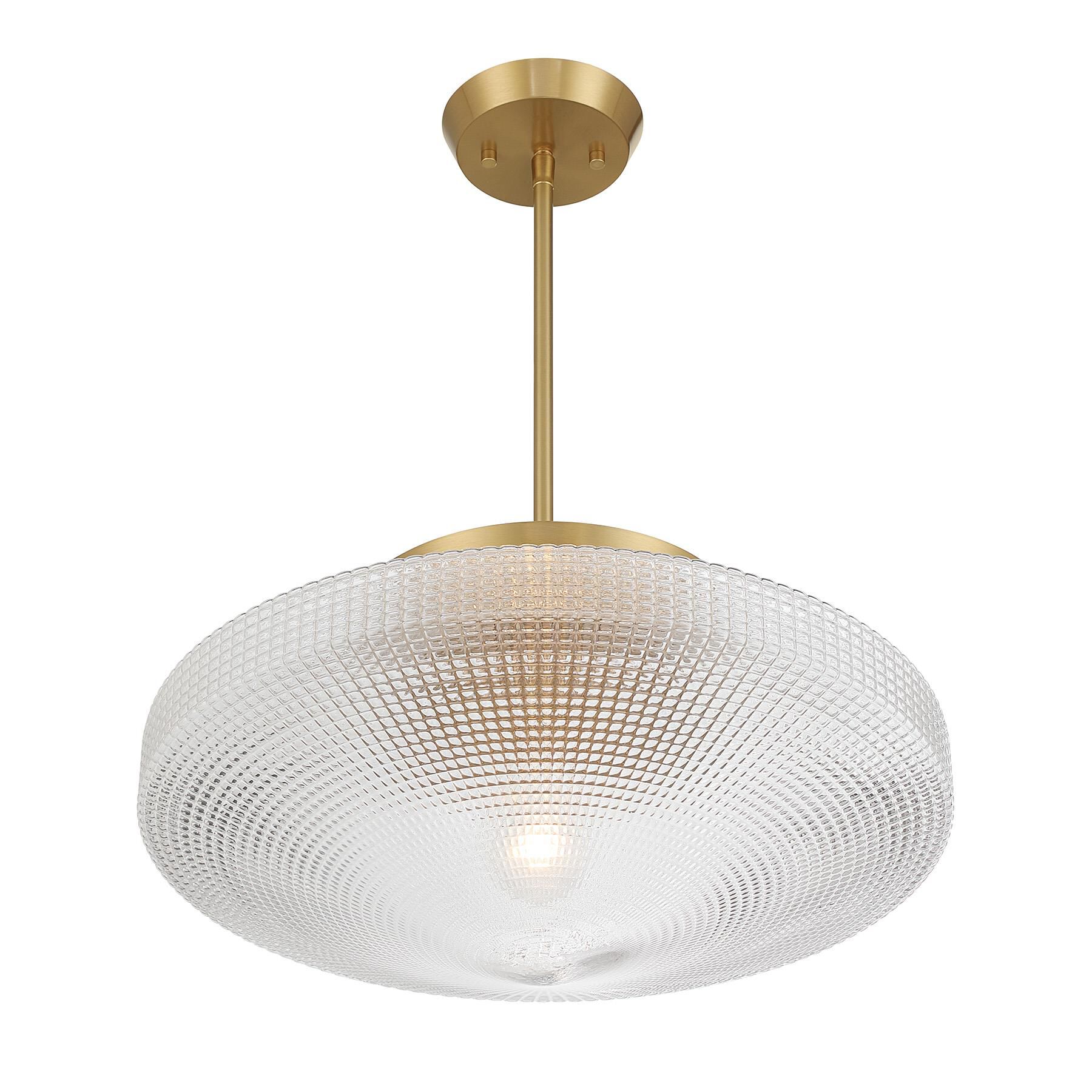 Shown in Warm Brass finish and Clear Textured Matrix glass