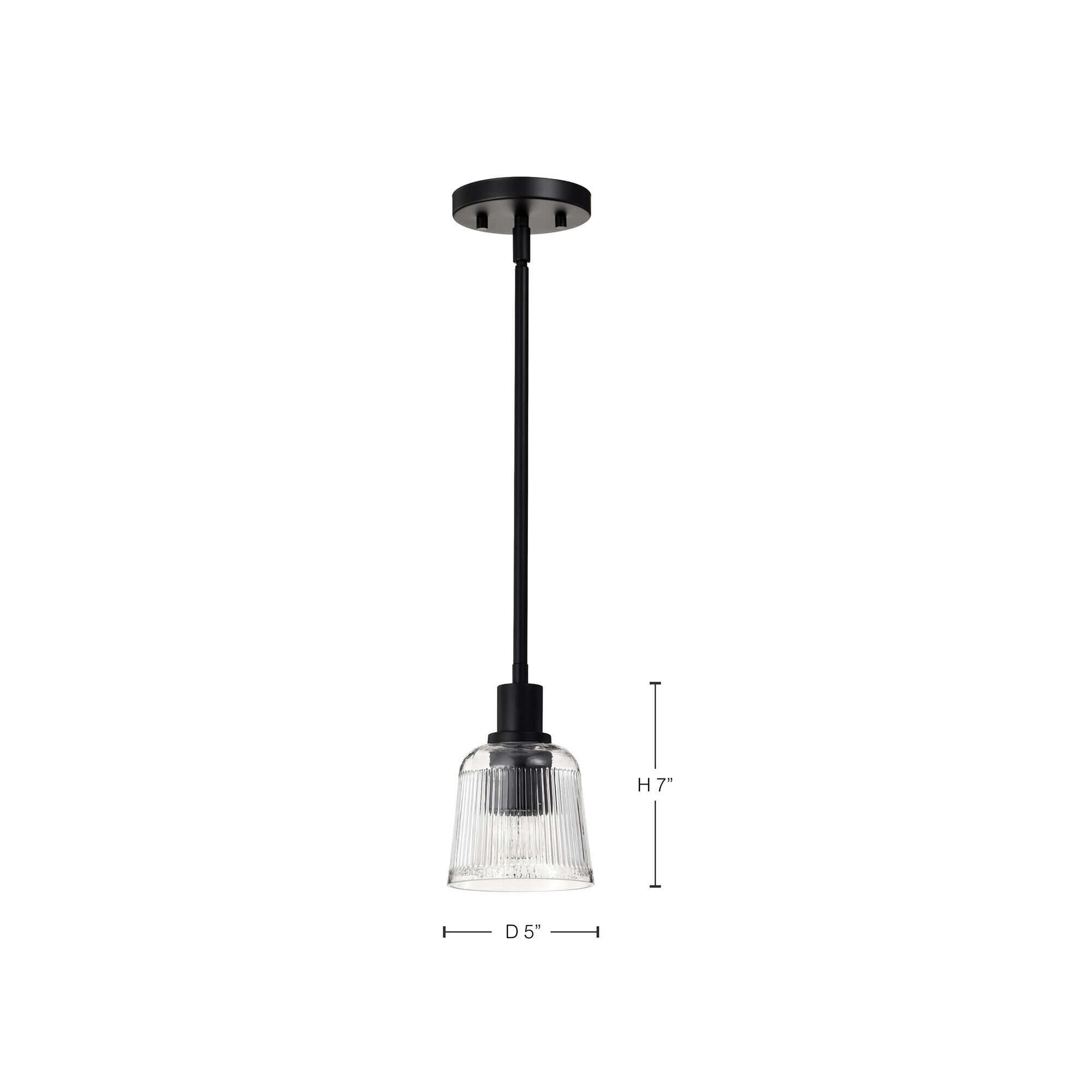 Shown in Matte Black finish and Clear Ribbed glass