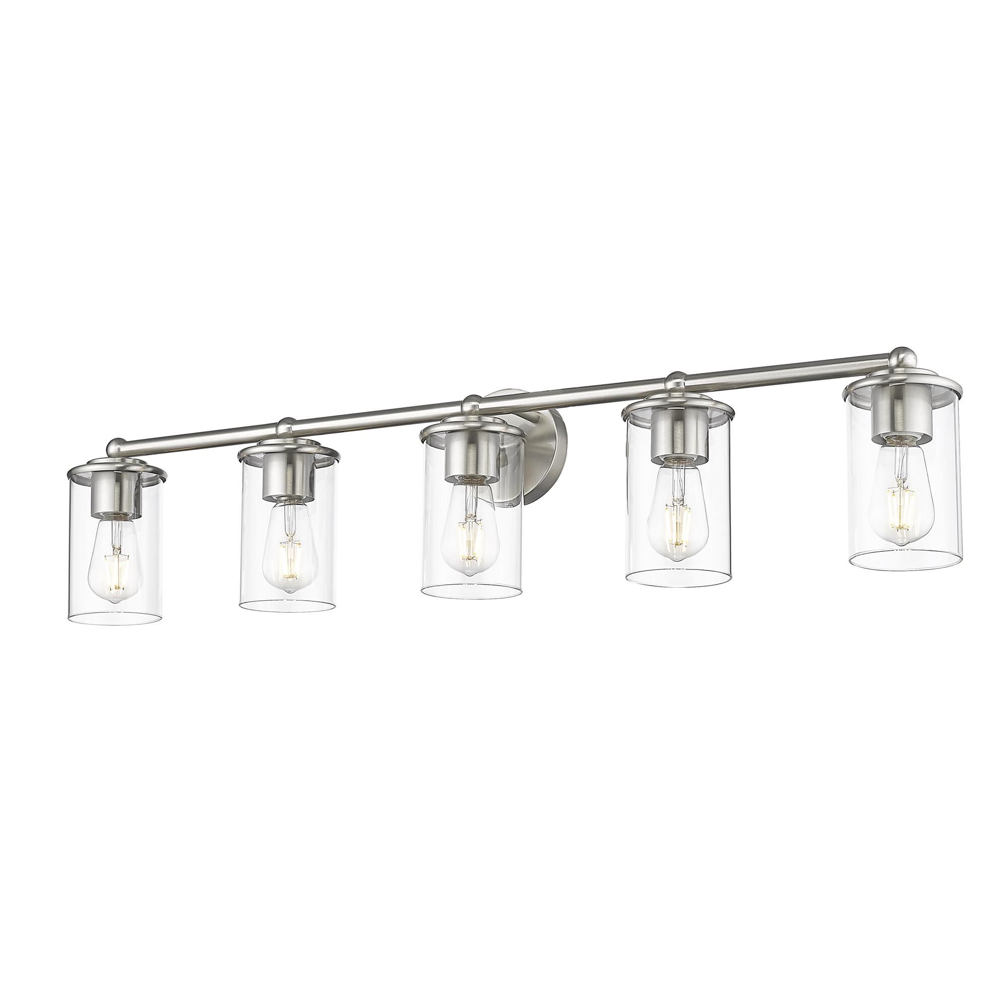Shown in Brushed Nickel finish and Clear glass and Clear shade