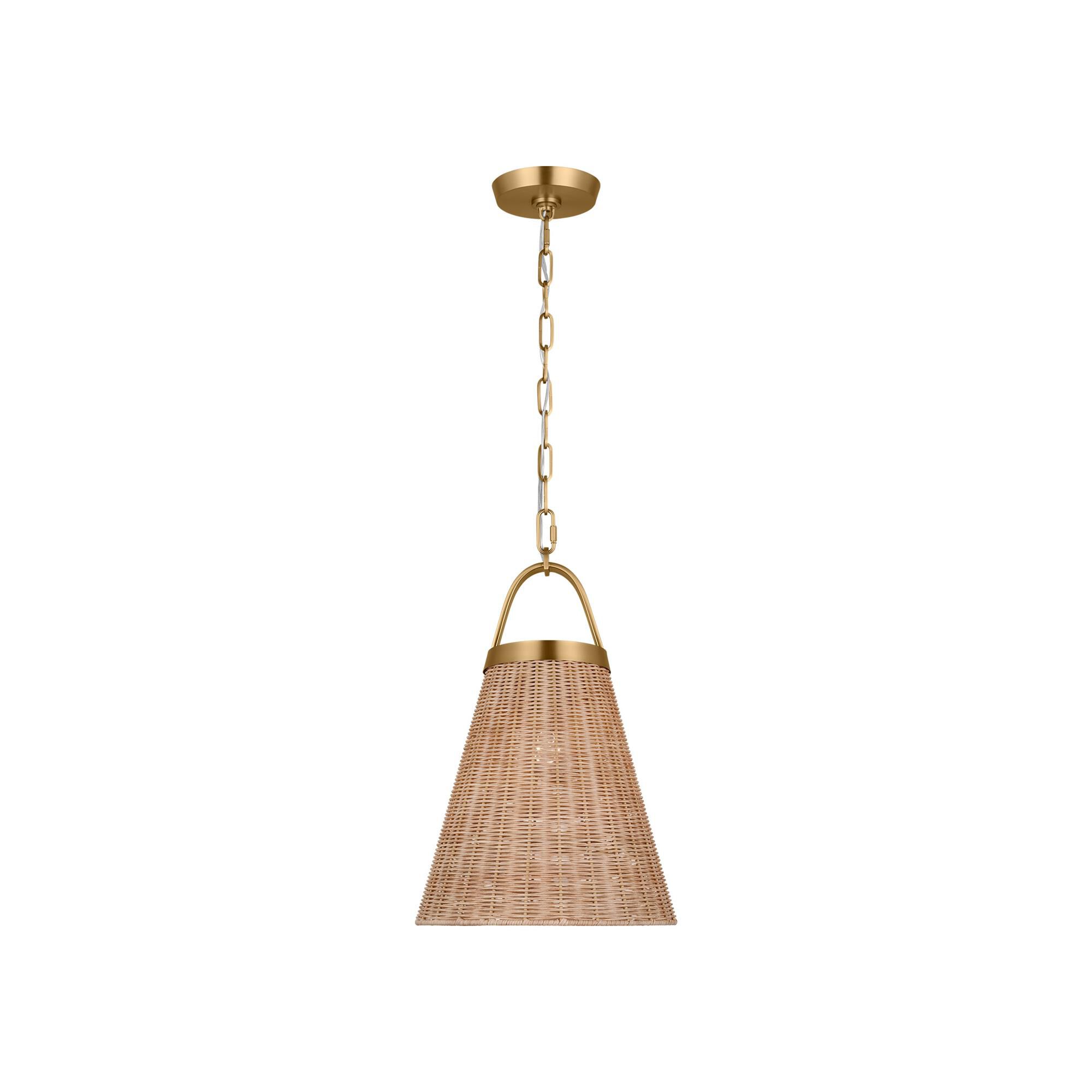 Shown in Burnished Brass finish and Blonde Rattan shade