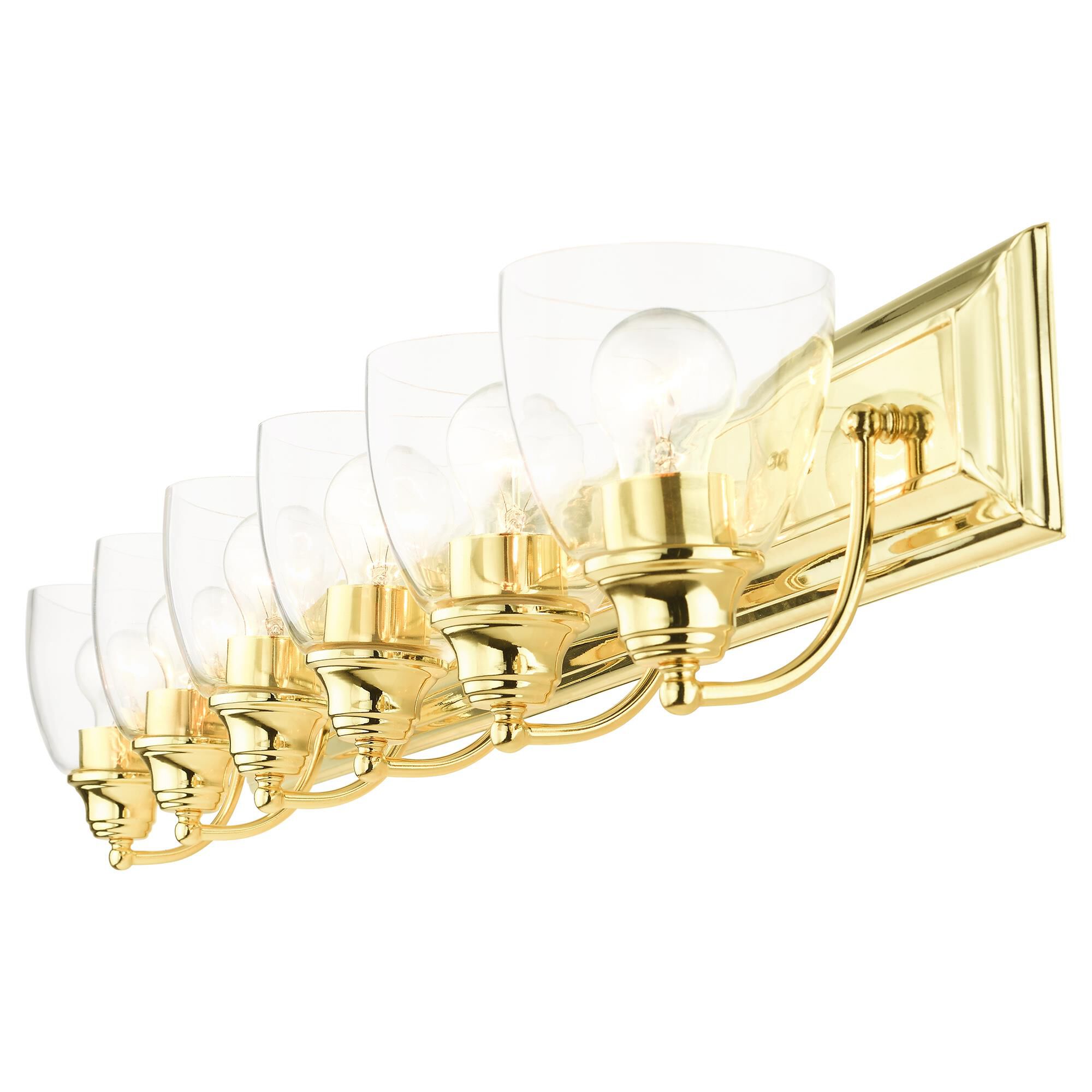 Shown in Polished Brass finish and Hand Blown Clear glass