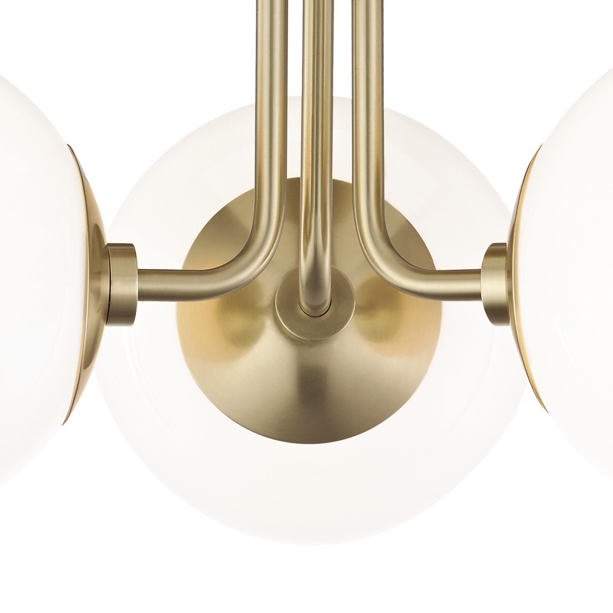 Shown in Aged Brass finish and Opal Glossy glass